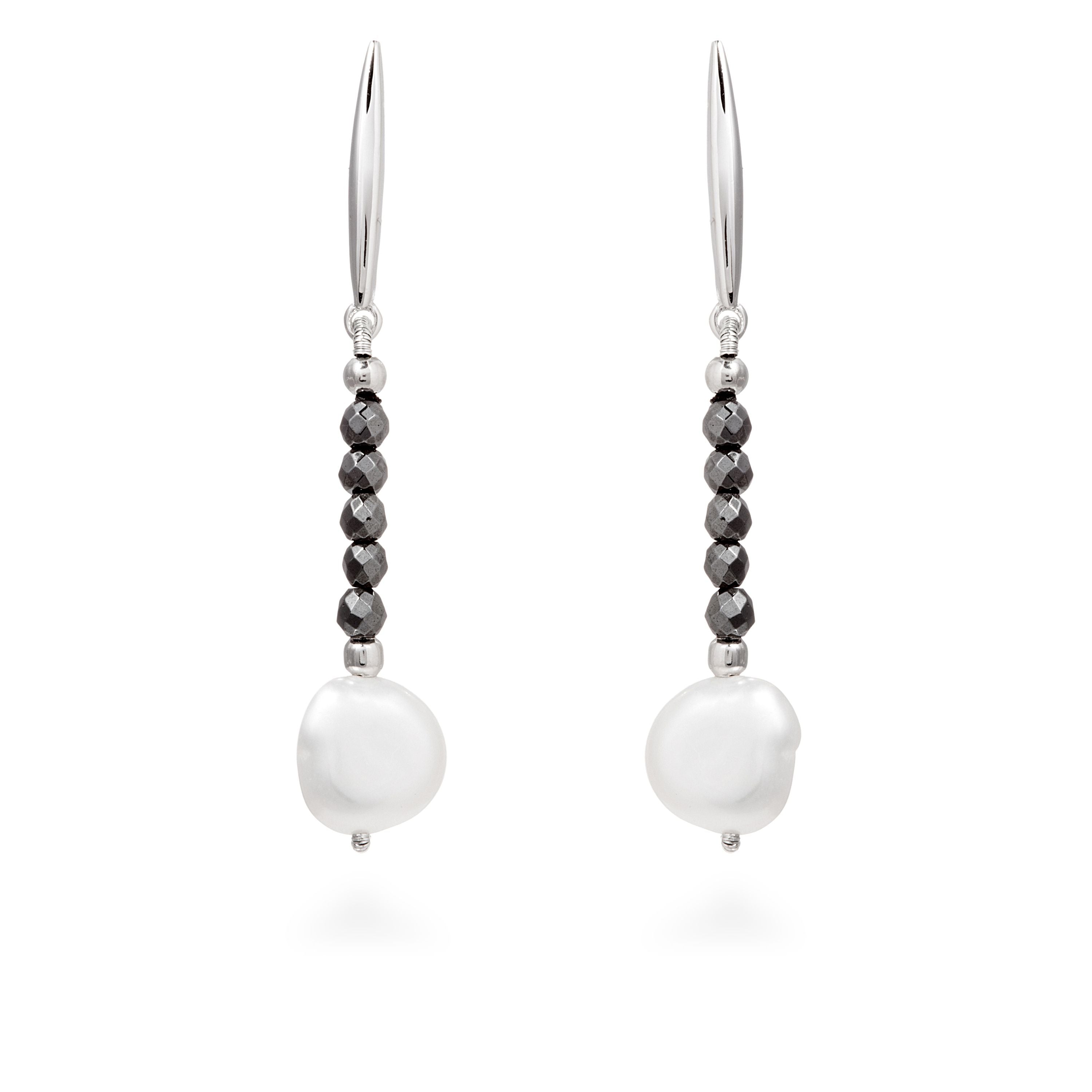 925 Sterling Silver Earrings with White Pearl finished in rhodium - Yulem