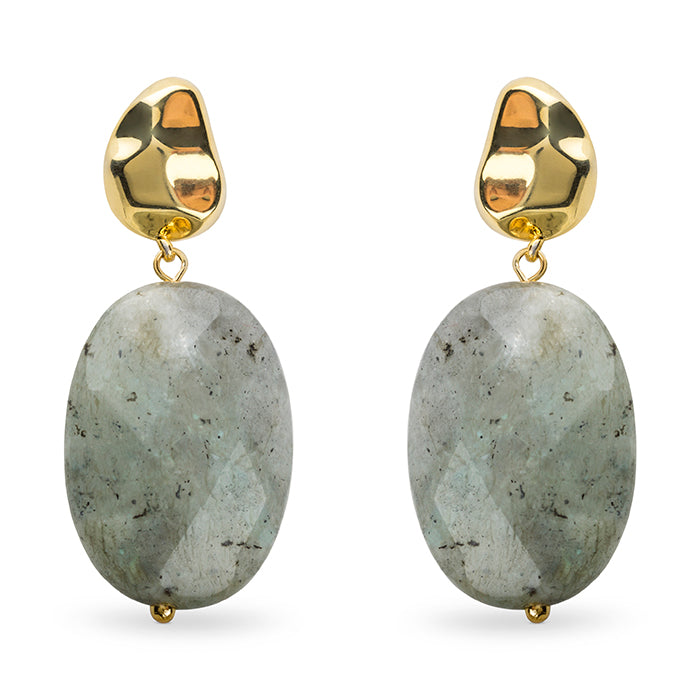 Orecchini in Argento Sterling 925 con Labradorite finiti in oro giallo 18K - Pane