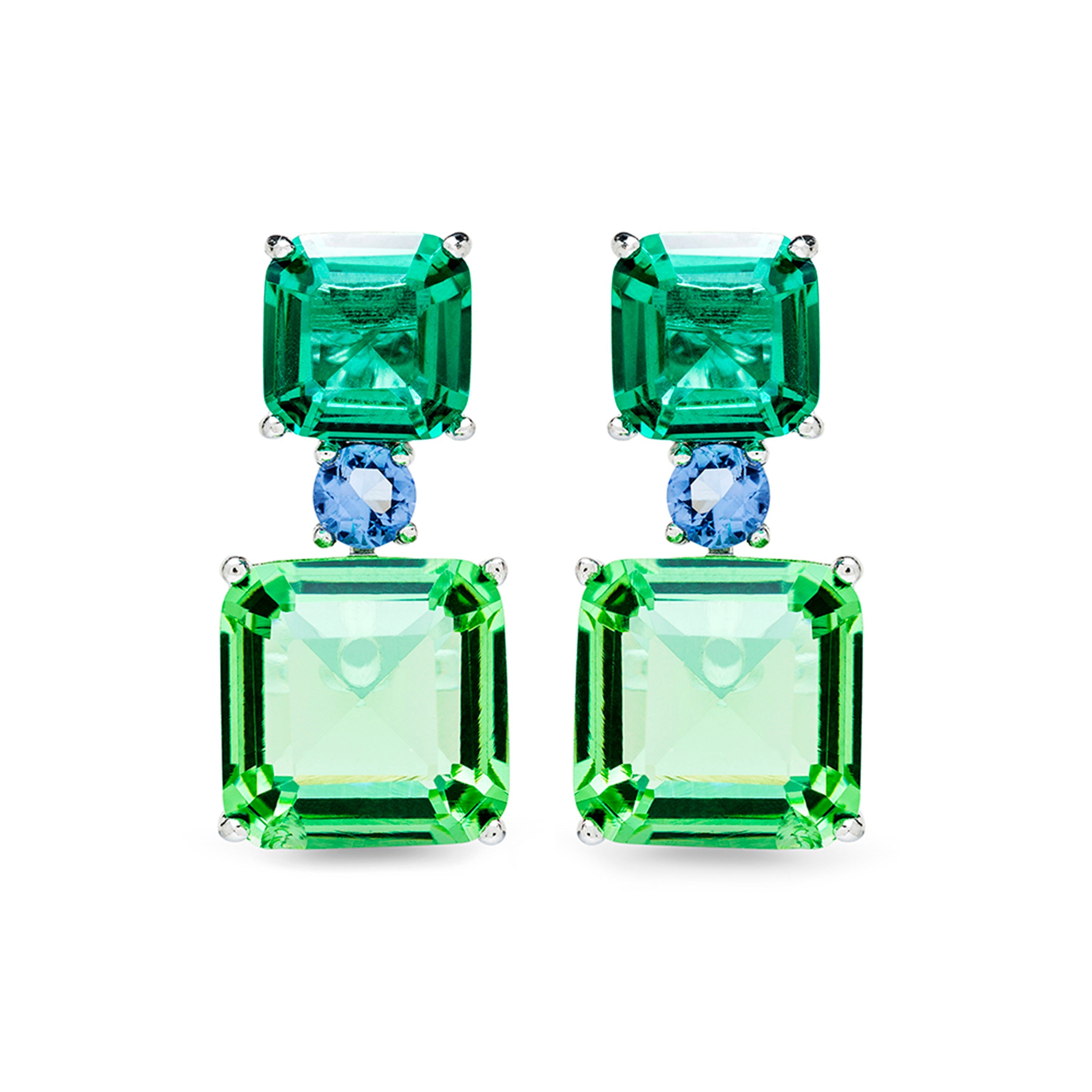 Orecchini in Argento Sterling 925 con Quarzo Idrotermale Verde e Blu rifiniti in rodio - Losde
