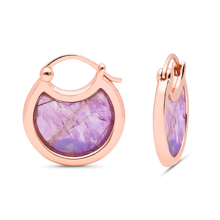 Boucles d'oreilles en argent sterling 925 avec améthyste / cristal de roche améthyste finies en or rose 18K - Losis