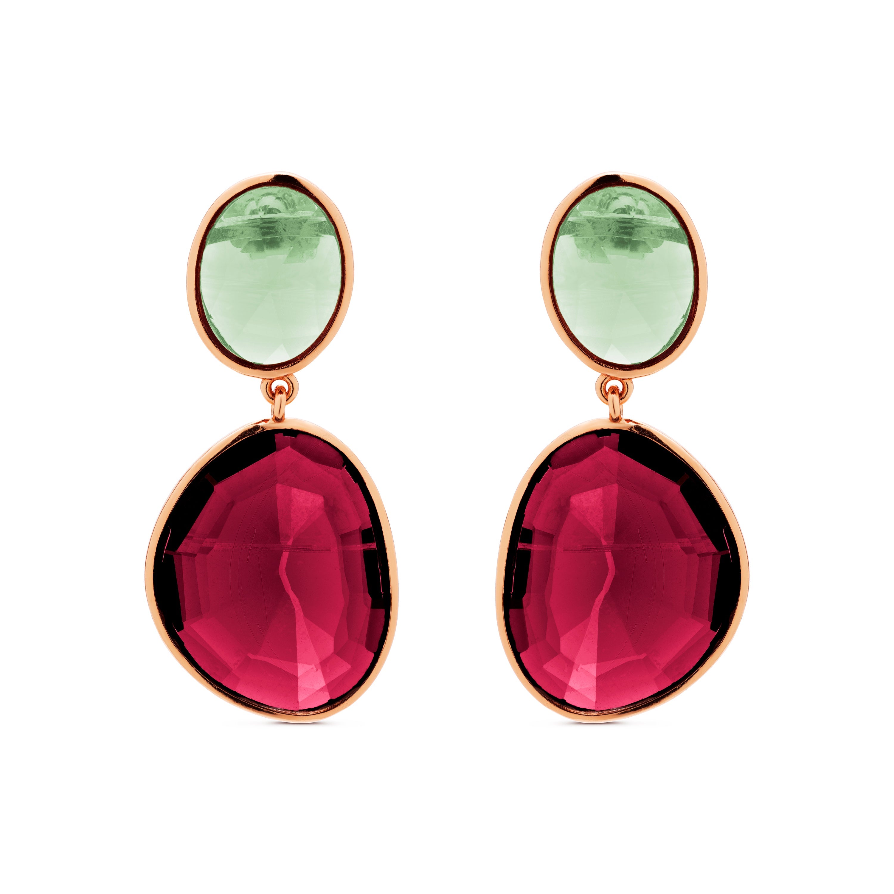 Orecchini in Argento Sterling 925 con Quarzo Idrotermale Ciliegia finiti in oro rosa 18K - Anjoan