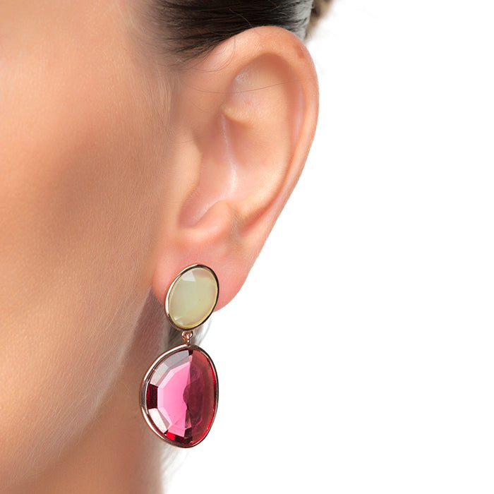 Orecchini in Argento Sterling 925 con Quarzo Idrotermale Ciliegia finiti in oro rosa 18K - Anjoan