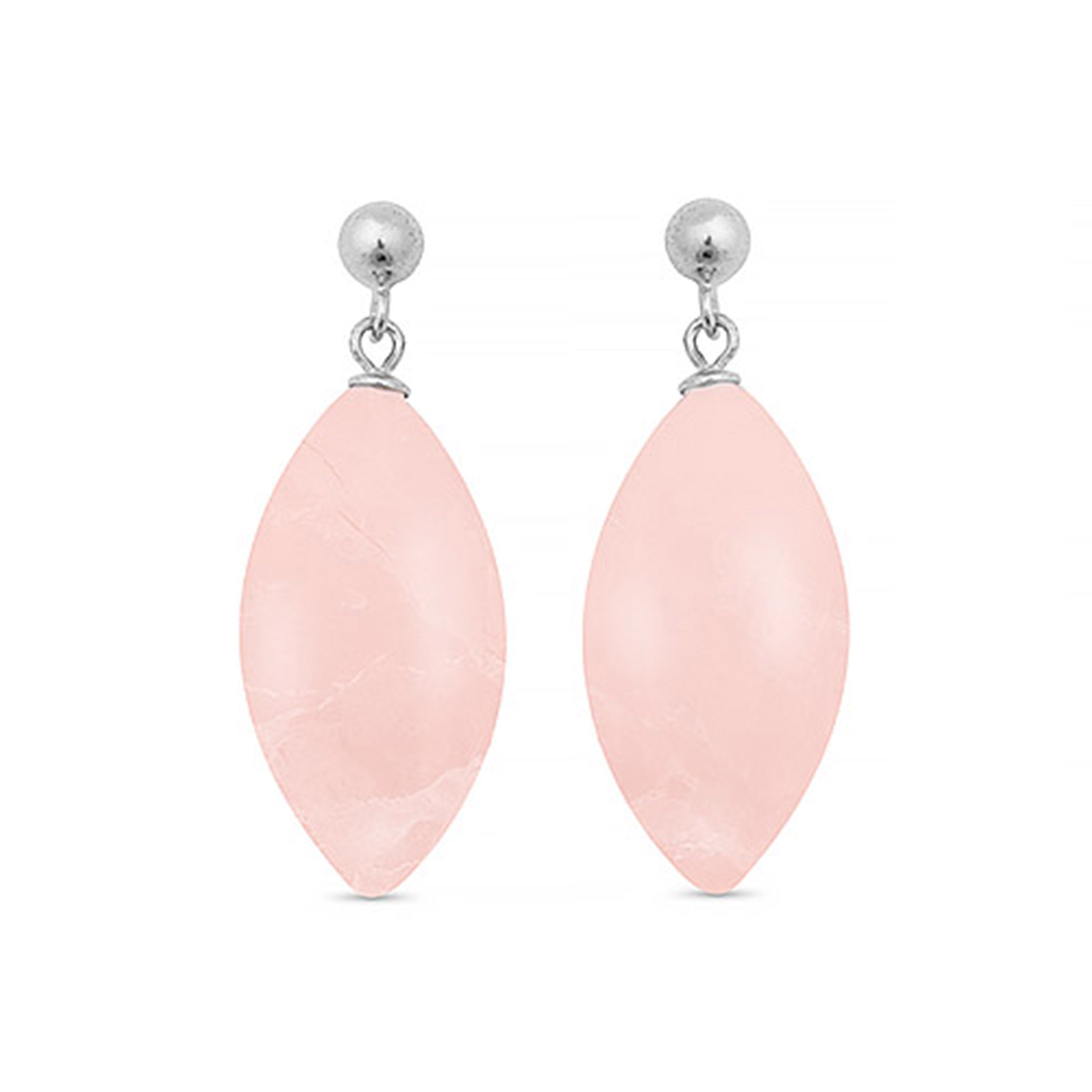 Pendientes de Plata de Ley 925 con Cuarzo Rosa acabados en rodio - Ayom