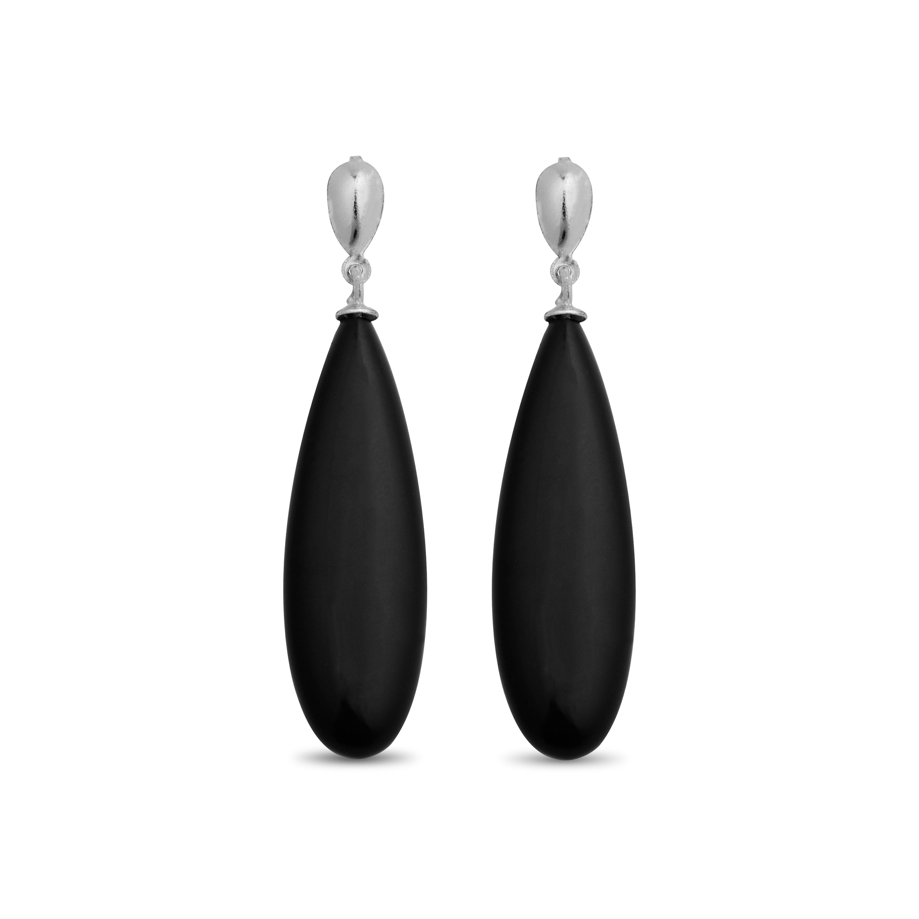 925 Sterling Silver Earrings with Onyx finished in rhodium - Adak