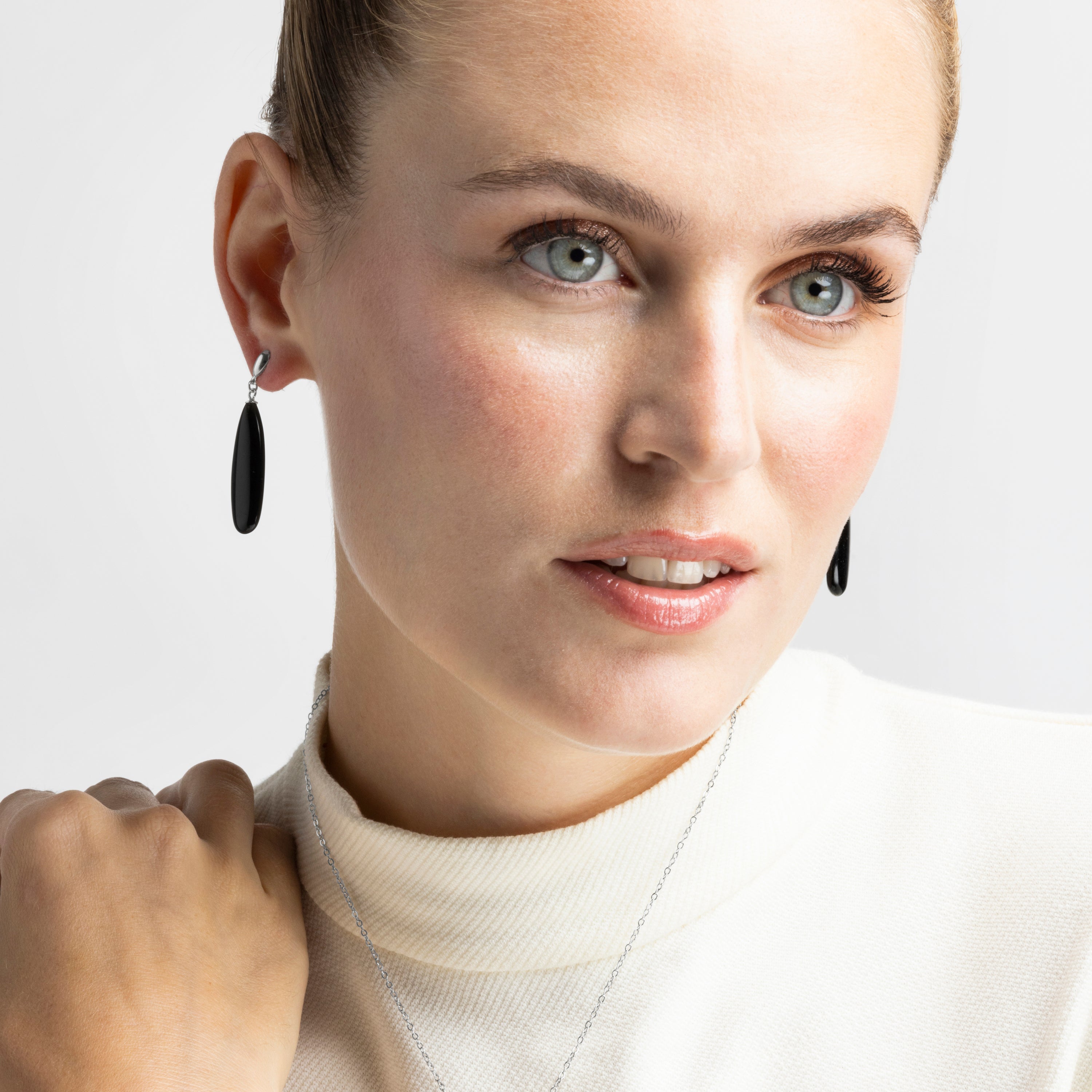 925 Sterling Silver Earrings with Onyx finished in rhodium - Adak