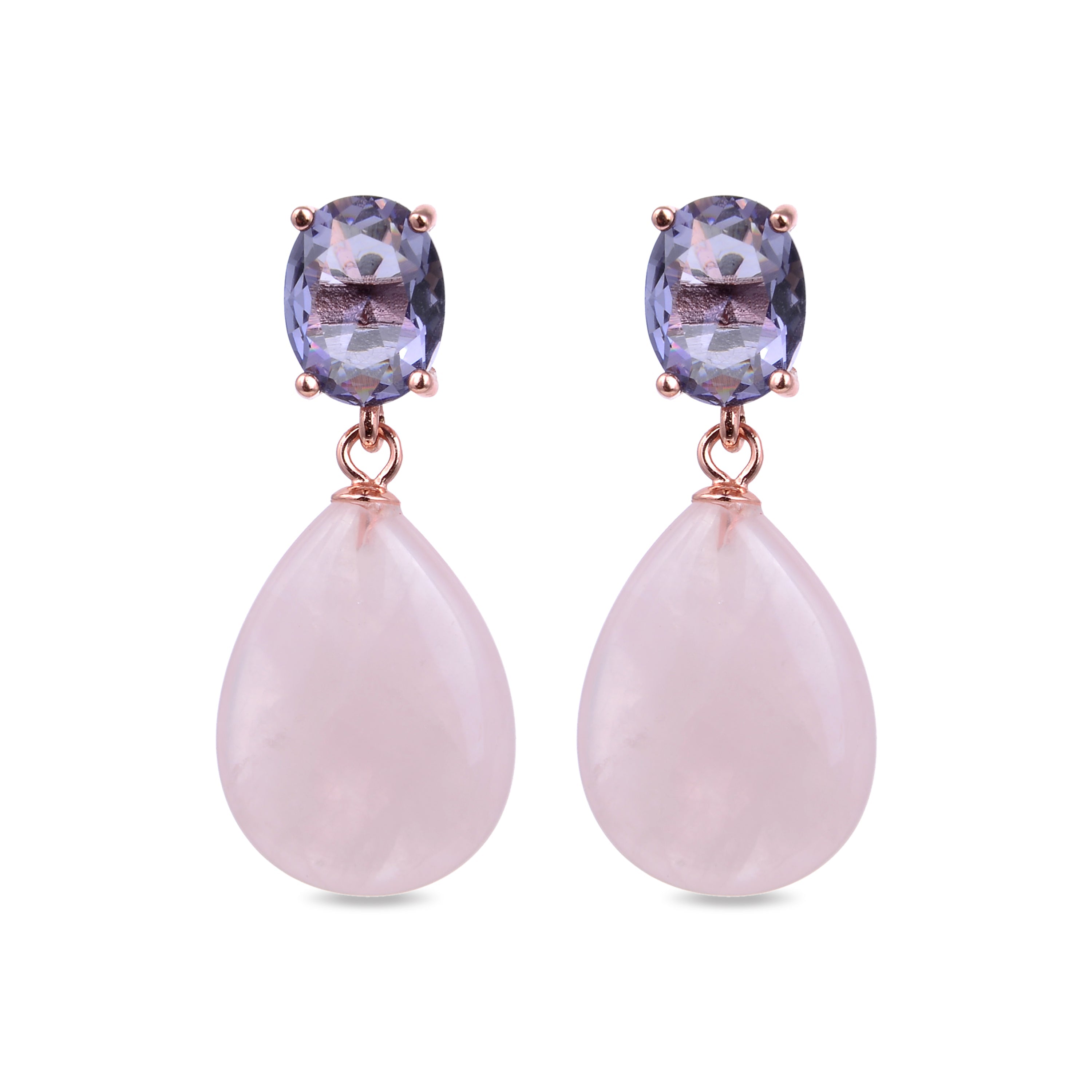 Orecchini in Argento Sterling 925 con Quarzo Rosa finiti in oro rosa 18K - Acriteo