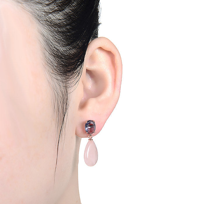 Orecchini in Argento Sterling 925 con Quarzo Rosa finiti in oro rosa 18K - Acriteo