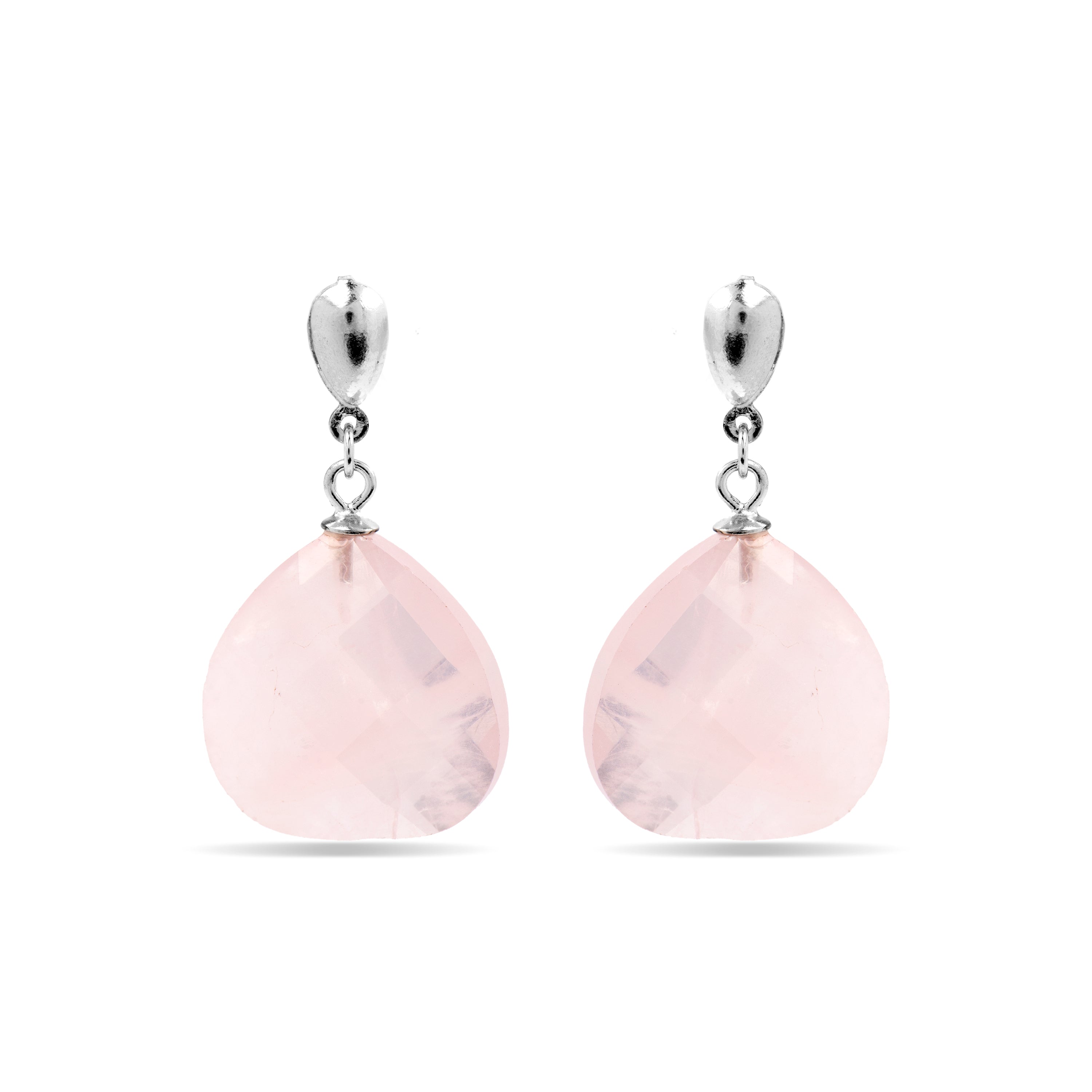 Pendientes de Plata de Ley 925 con Cuarzo Rosa acabados en rodio - Zoqoyi