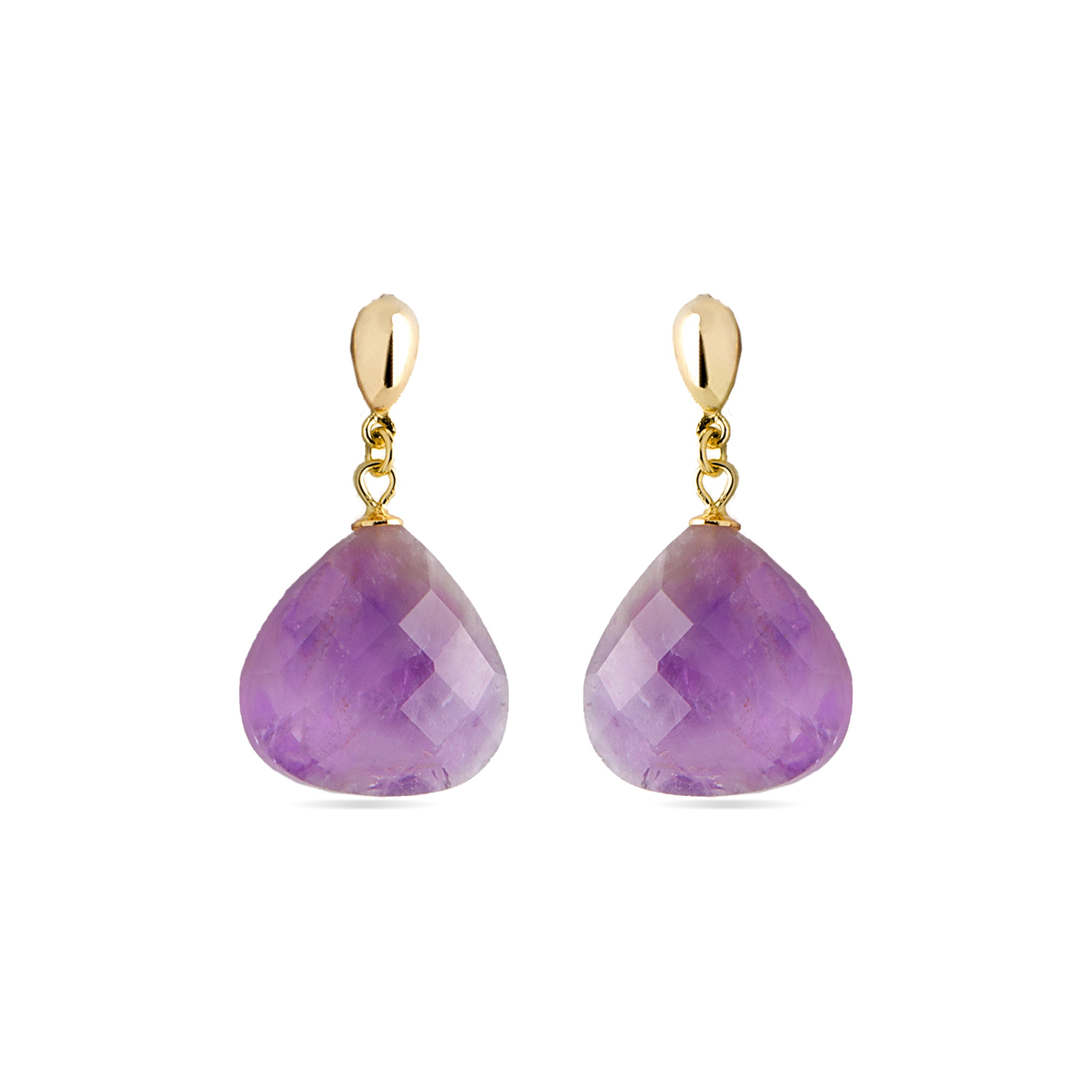 Boucles d'oreilles en argent sterling 925 avec améthyste naturelle finies en or jaune 18K - Zoqoyi