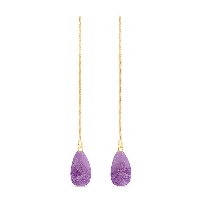 Boucles d'oreilles en argent sterling 925 avec améthyste naturelle finies en or jaune 18K - Zoqoyi