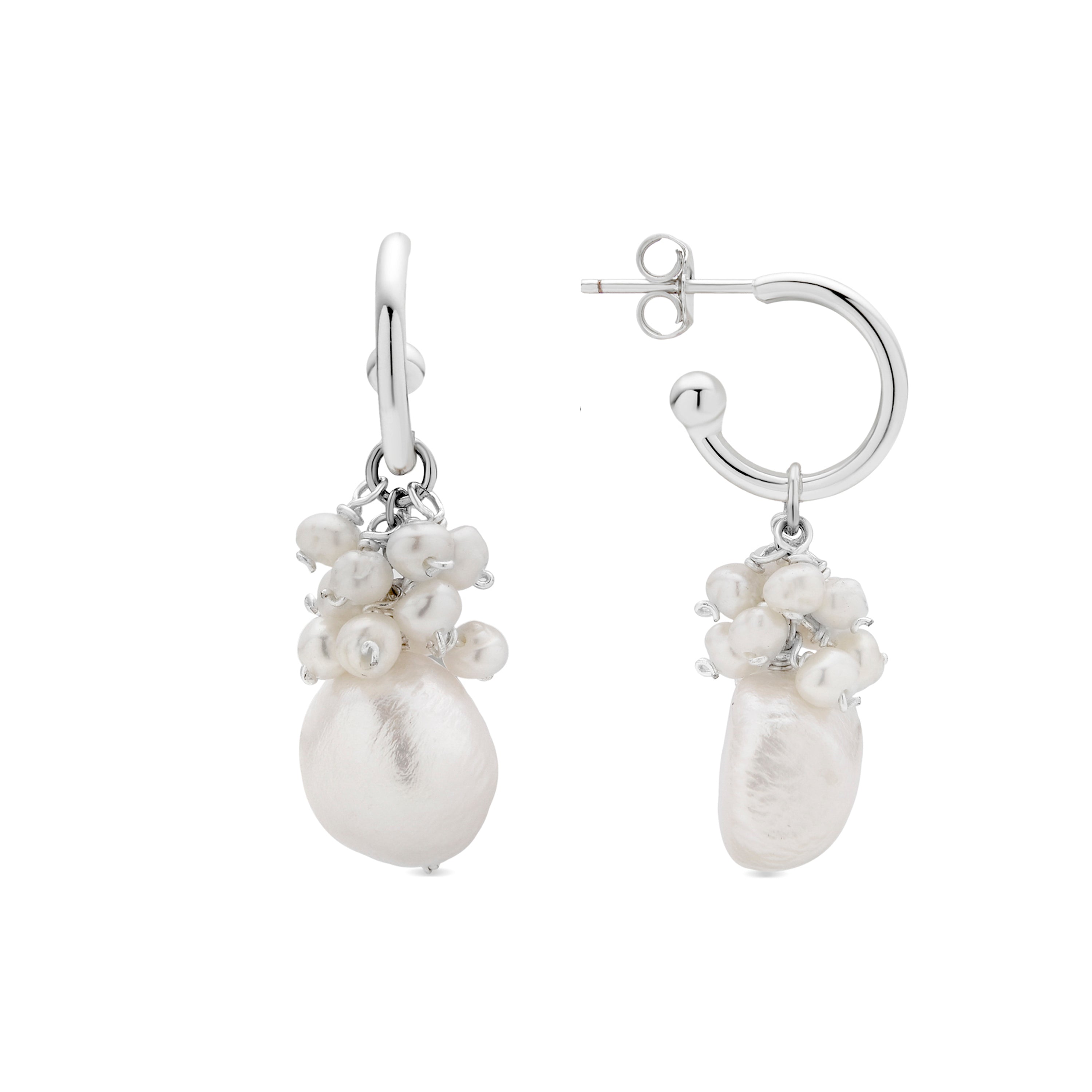 925 Sterling Silver Earrings with White Pearl and Rhodium Finish - Zoqoyi