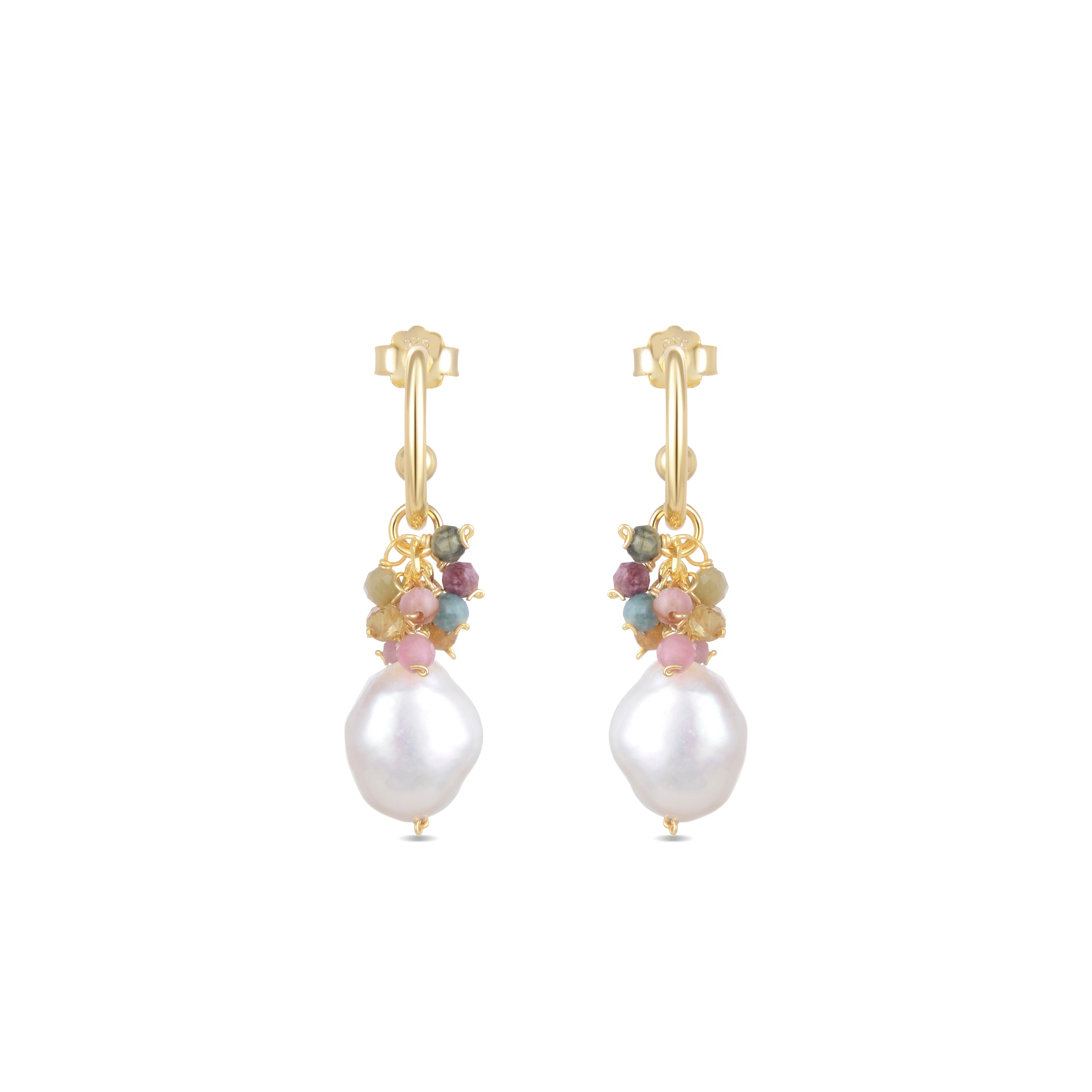 925 Sterling Silver Earrings with White Pearl finished in 18K yellow gold - Sahme