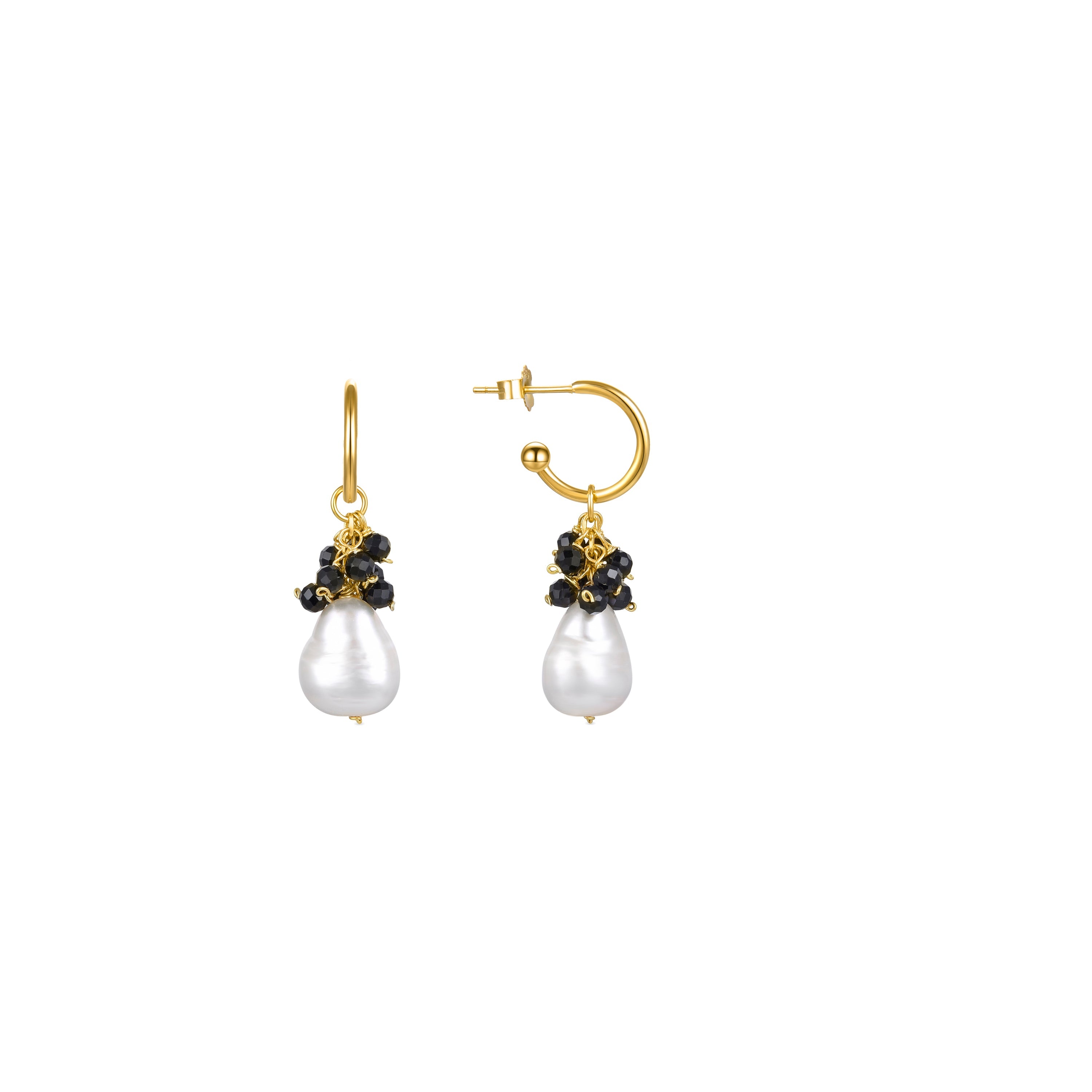 Orecchini in Argento Sterling 925 con Cristallo Nero finiti in oro giallo 18K - Sahme