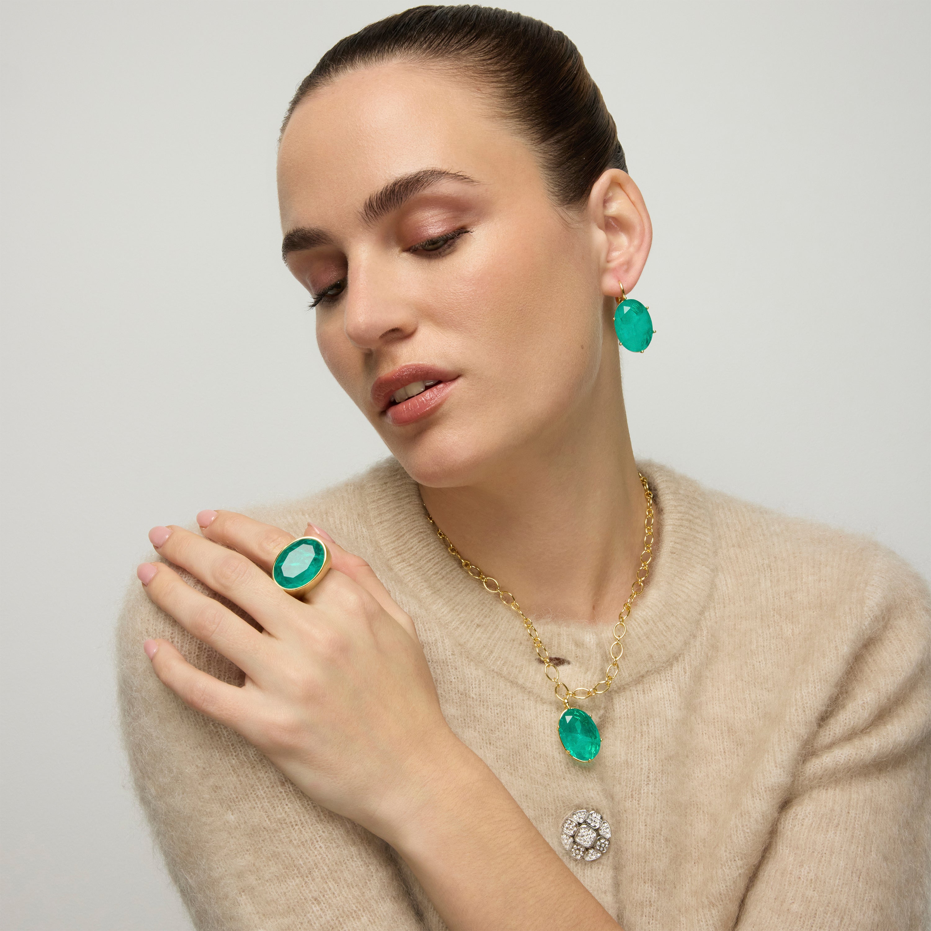 925 Sterling Silver Earrings with Green Zirconia finished in 18k Yellow Gold - Jadir