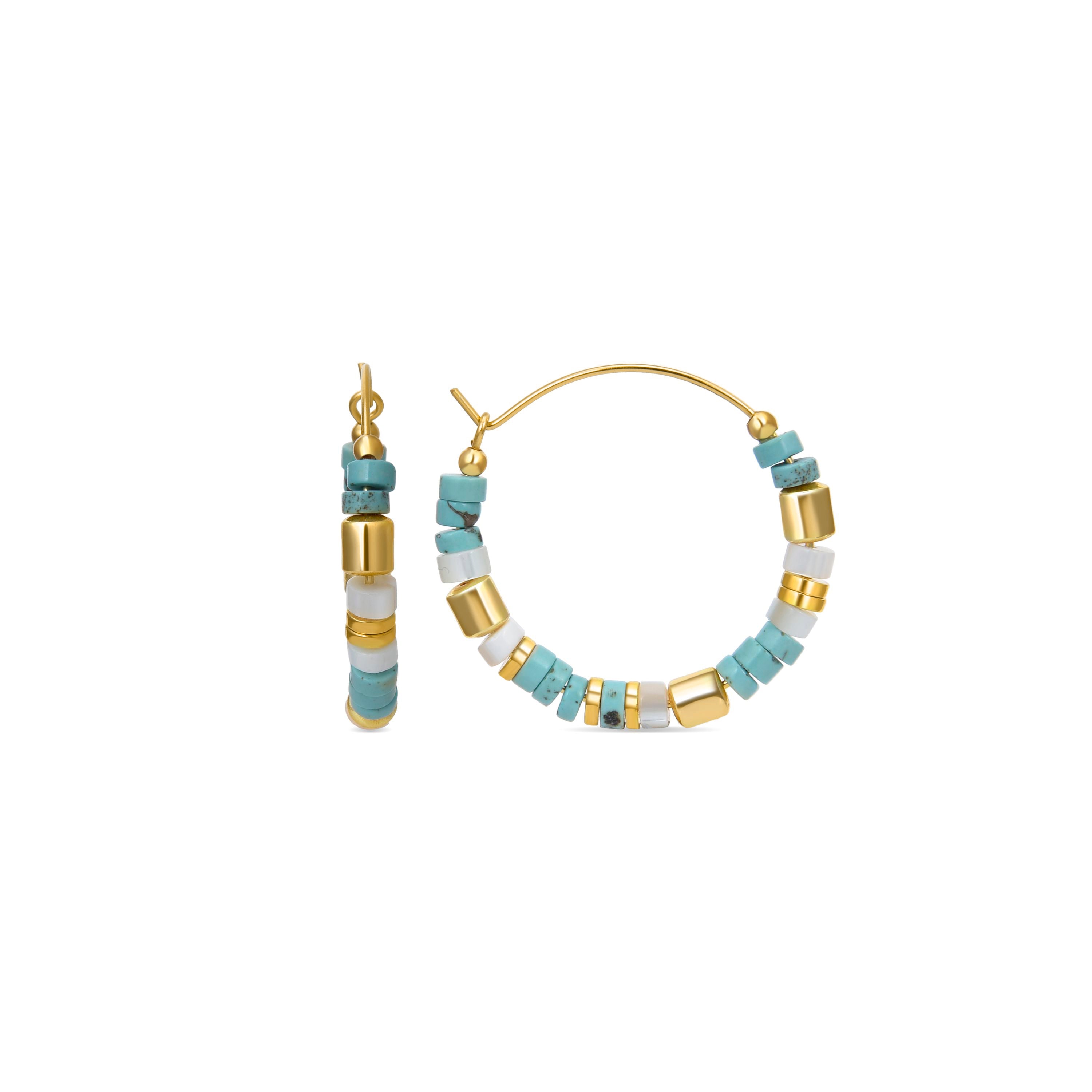 925 Sterling Silver Earrings with Turquoise finished in 18K yellow gold - Ihun