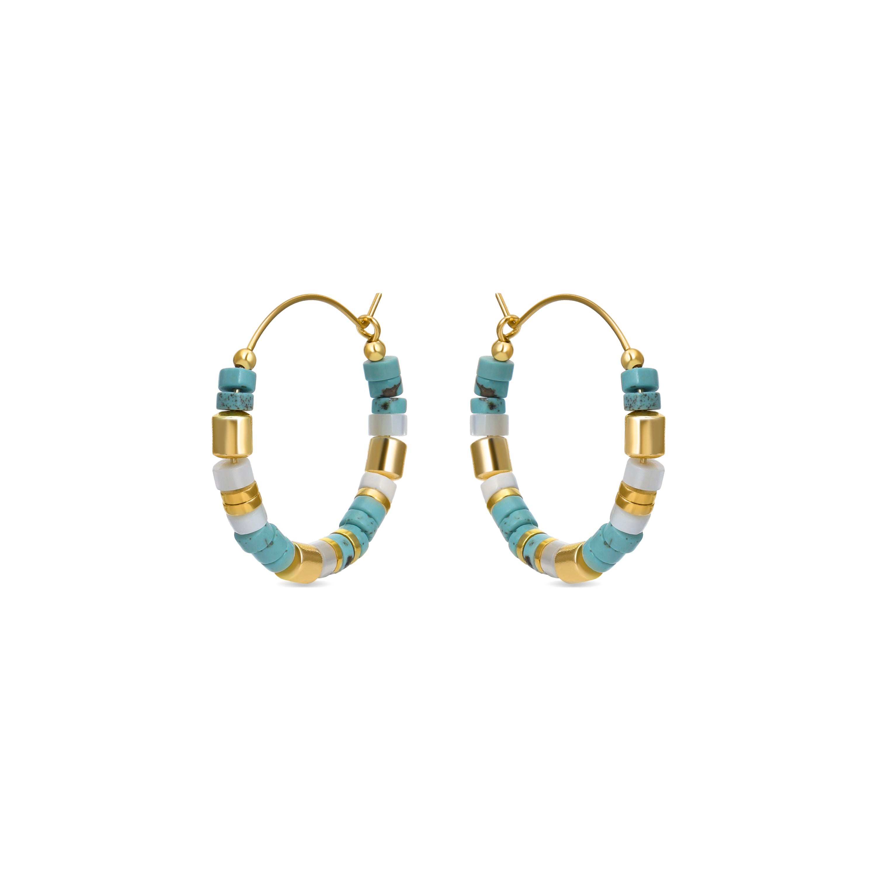 925 Sterling Silver Earrings with Turquoise finished in 18K yellow gold - Ihun