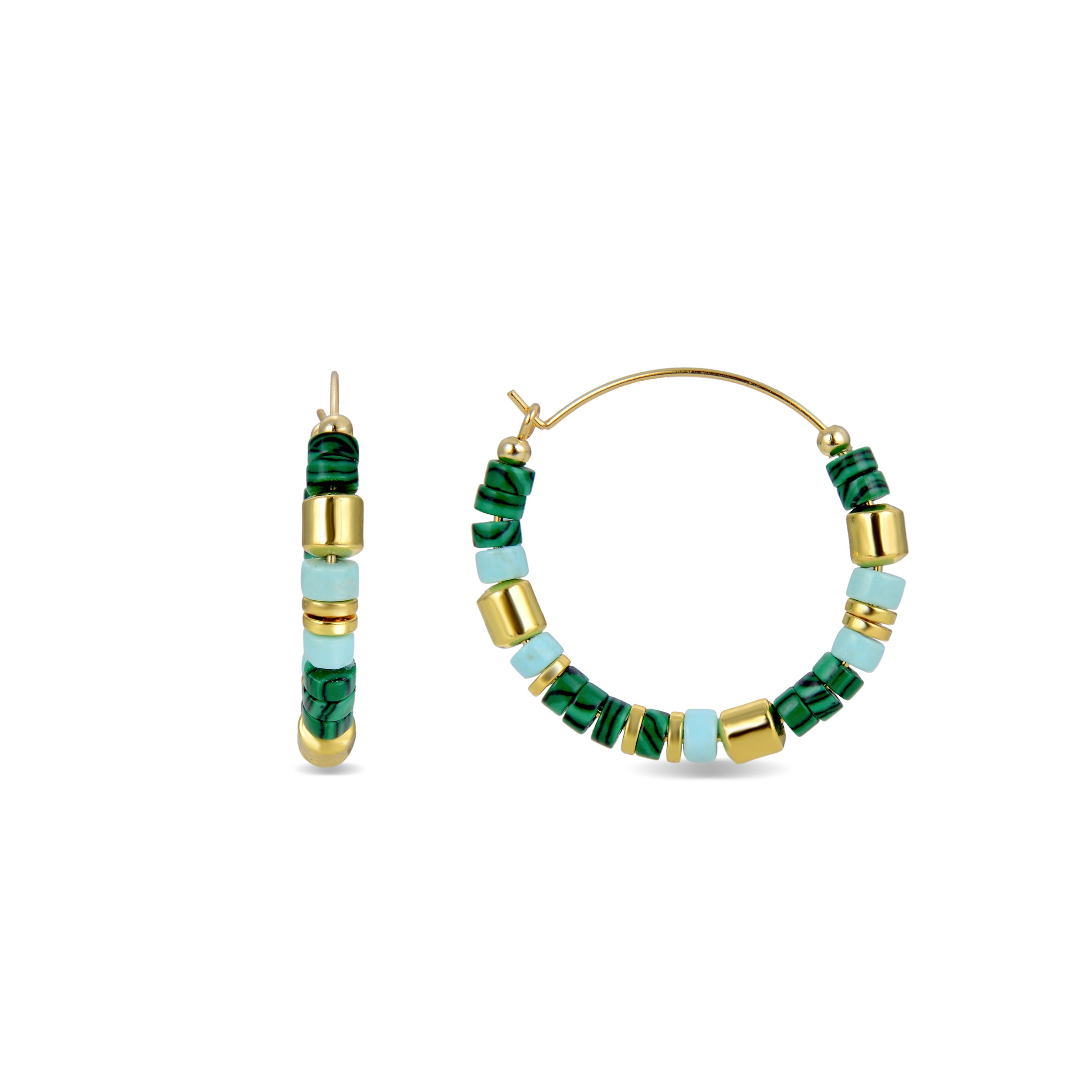 925 Sterling Silver Earrings with Malachite finished in 18K yellow gold - Ihun