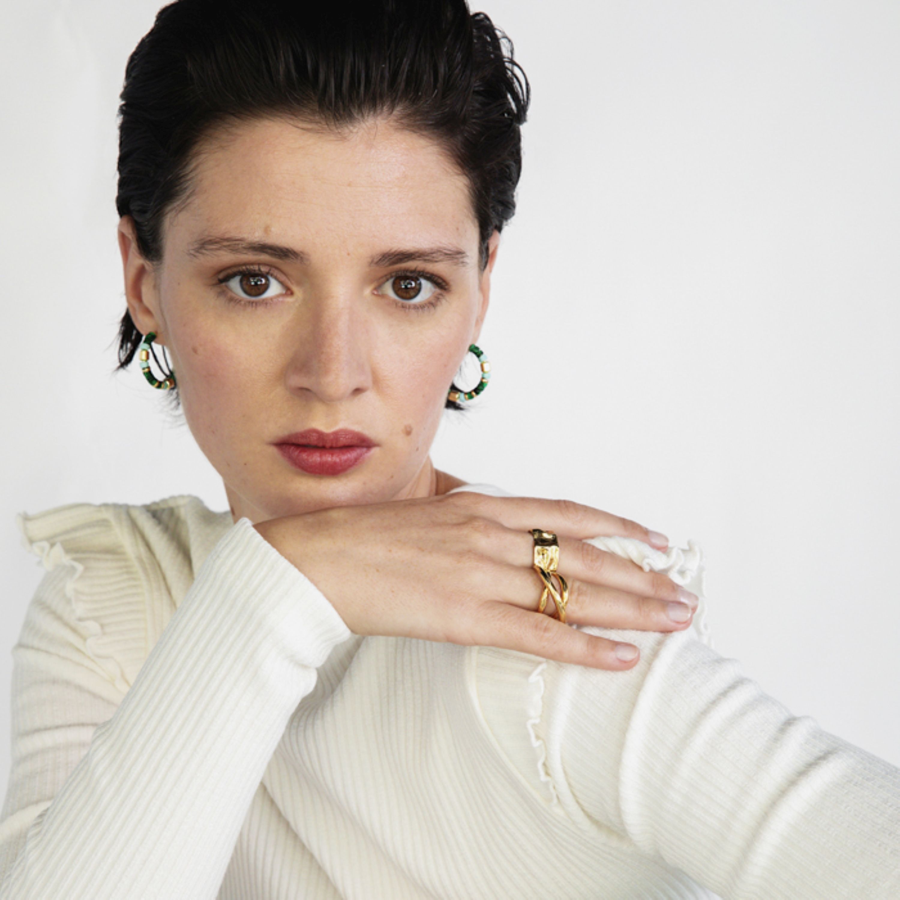 925 Sterling Silver Earrings with Malachite finished in 18K yellow gold - Ihun
