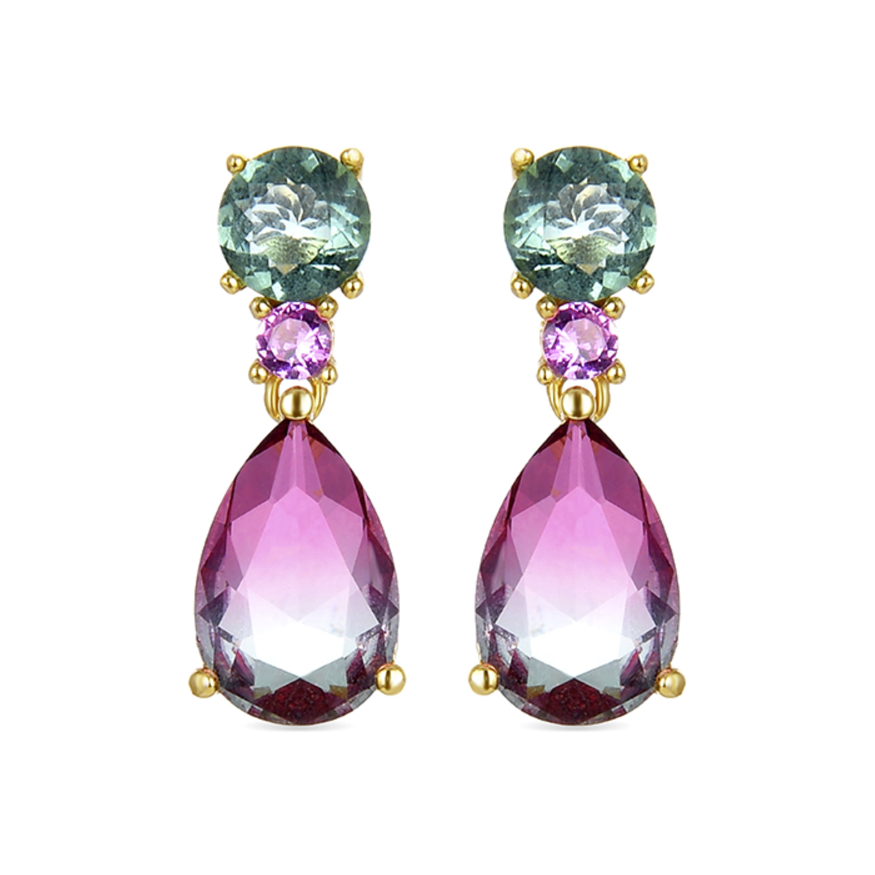 Orecchini in Argento Sterling 925 con Quarzo Idrotermale Multicolore finiti in oro giallo 18K - Koarg