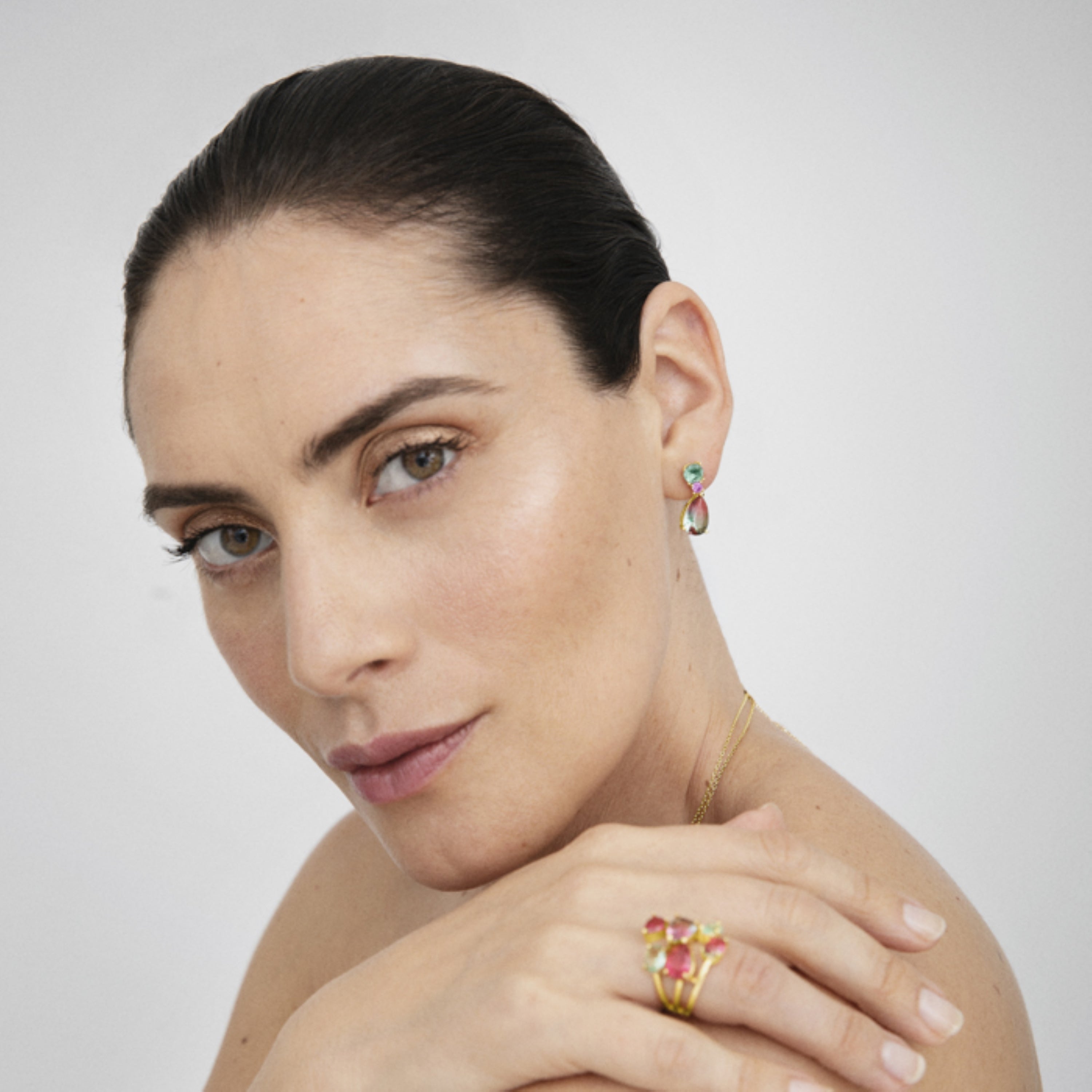 Orecchini in Argento Sterling 925 con Quarzo Idrotermale Multicolore finiti in oro giallo 18K - Koarg