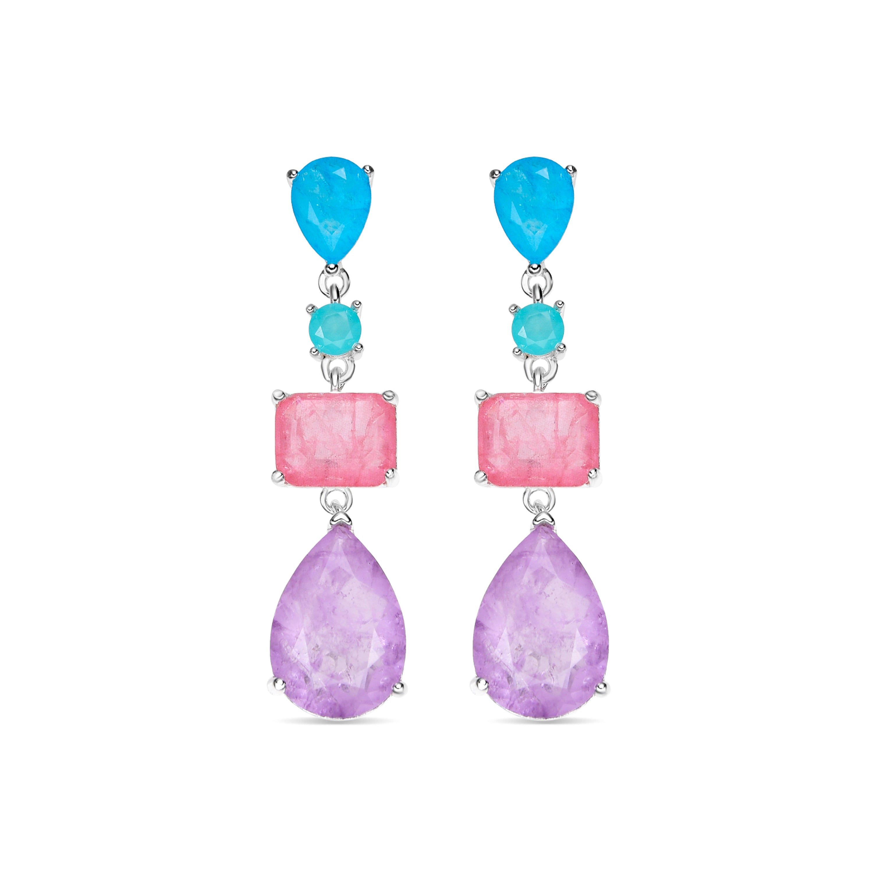925 Sterling Silver Earrings with Multicolor Hydrothermal Quartz, Rhodium Finish - Mifa