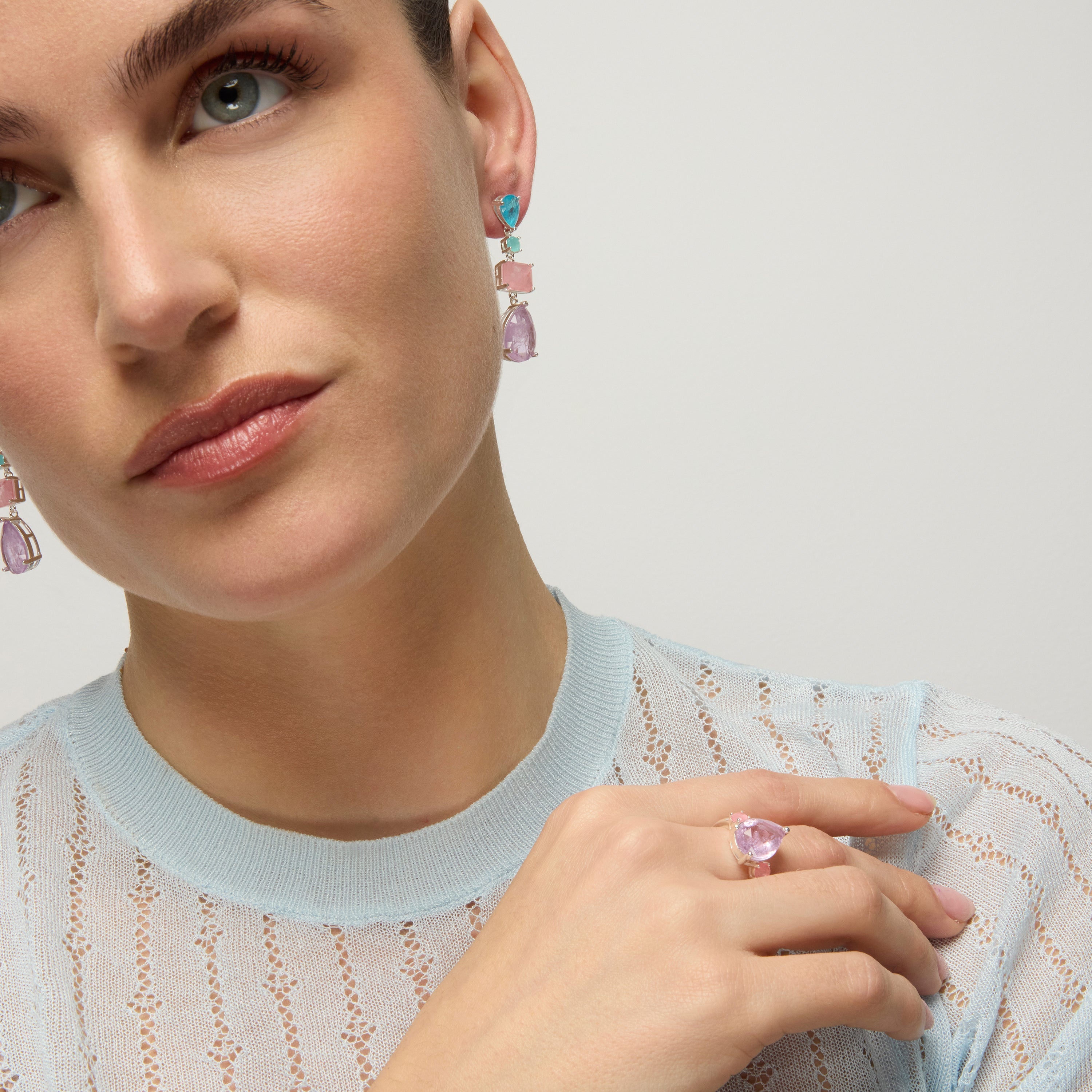 925 Sterling Silver Earrings with Multicolor Hydrothermal Quartz, Rhodium Finish - Mifa