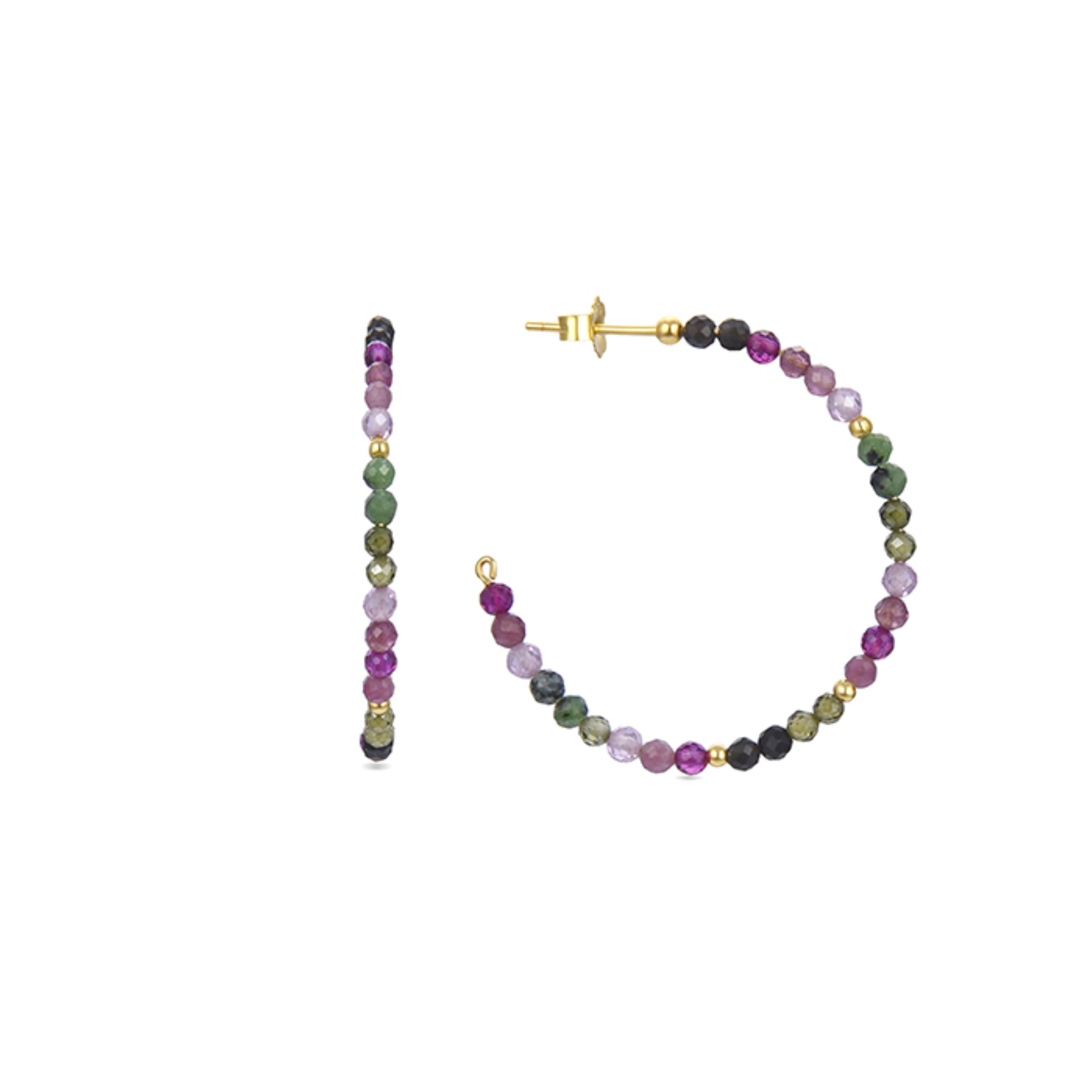 Boucles d'oreilles en argent sterling 925 avec tourmaline multicolore finies en or jaune 18K - Koarg