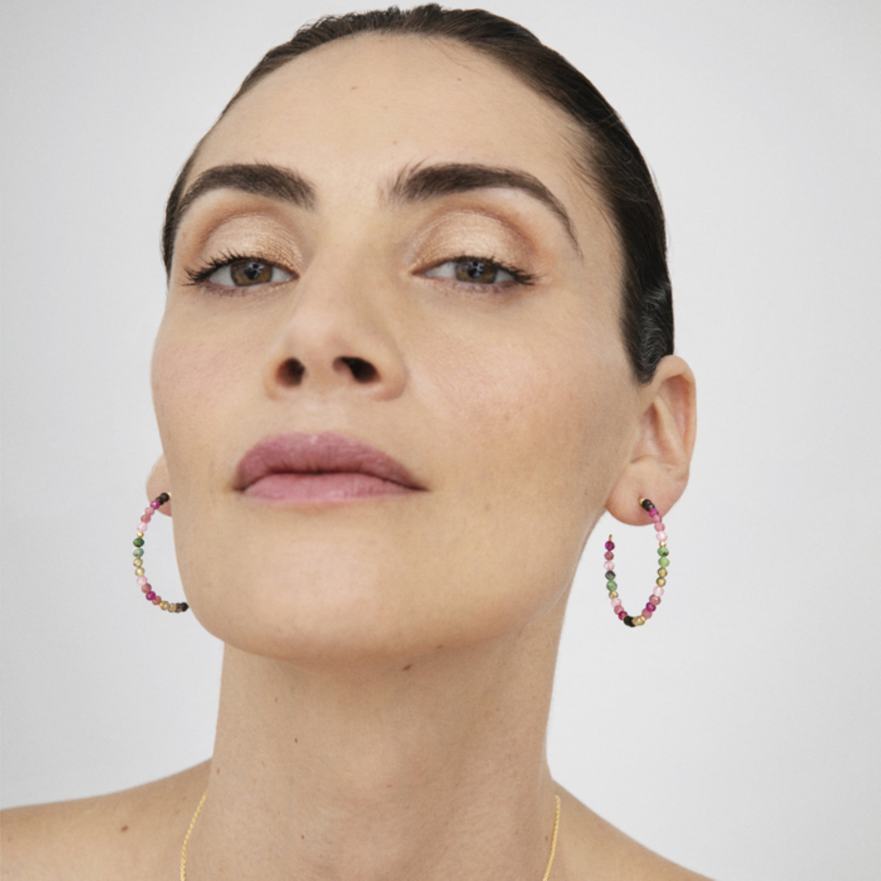 Boucles d'oreilles en argent sterling 925 avec tourmaline multicolore finies en or jaune 18K - Koarg