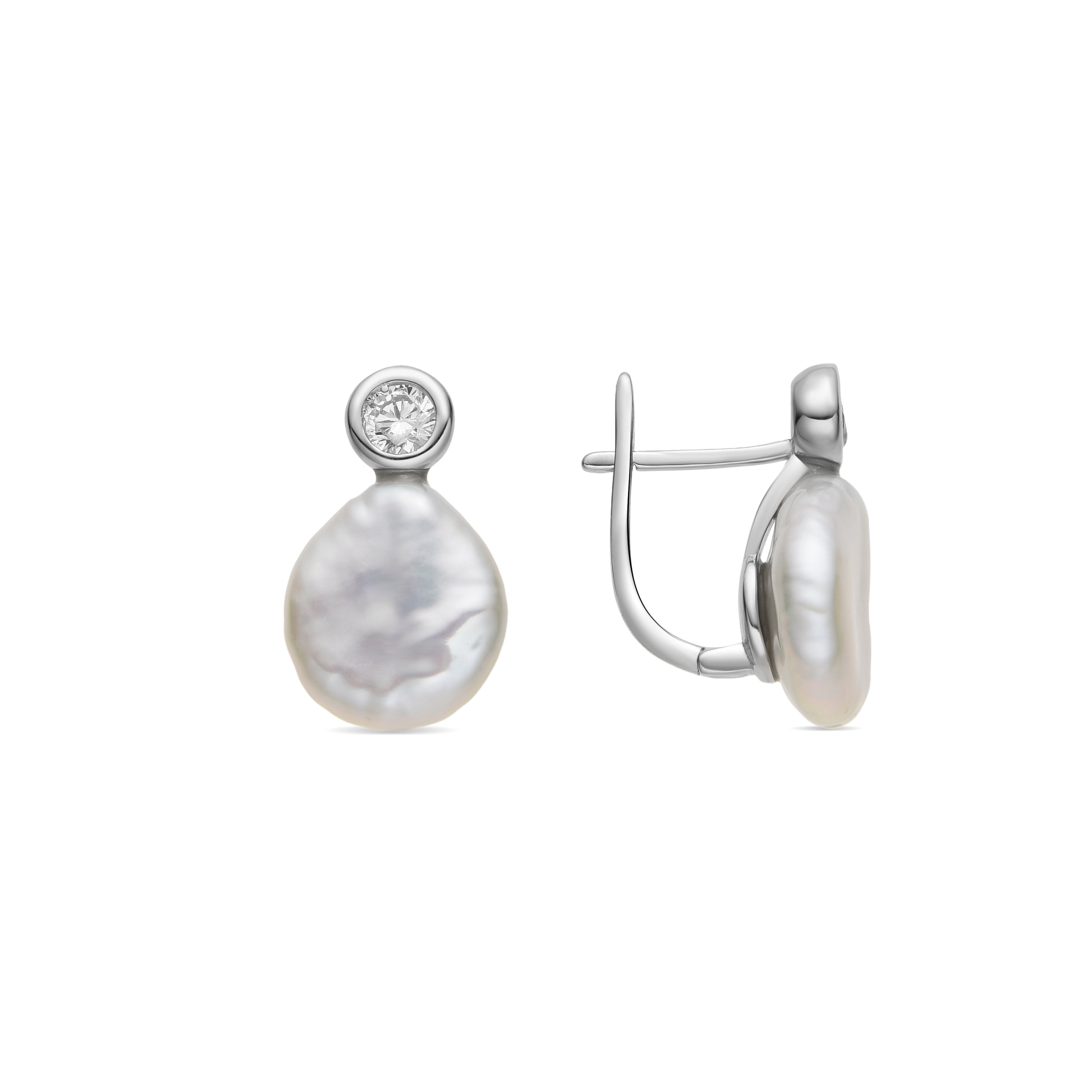 925 Sterling Silver Earrings with White Pearl rhodium finish - Rasgrim
