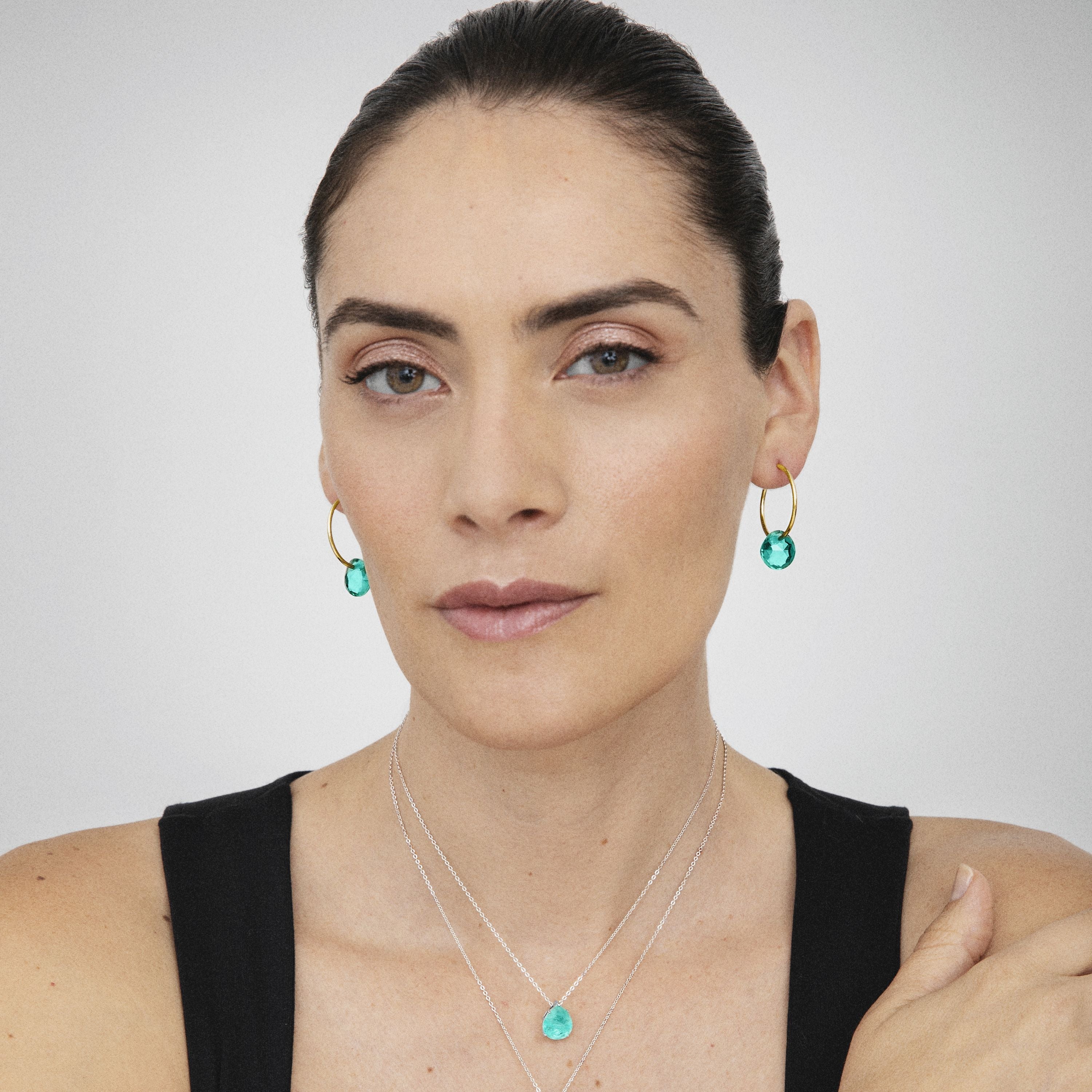 Orecchini in Argento Sterling 925 con Quarzo Idrotermale Verde finiti in oro giallo 18K - Vanshy