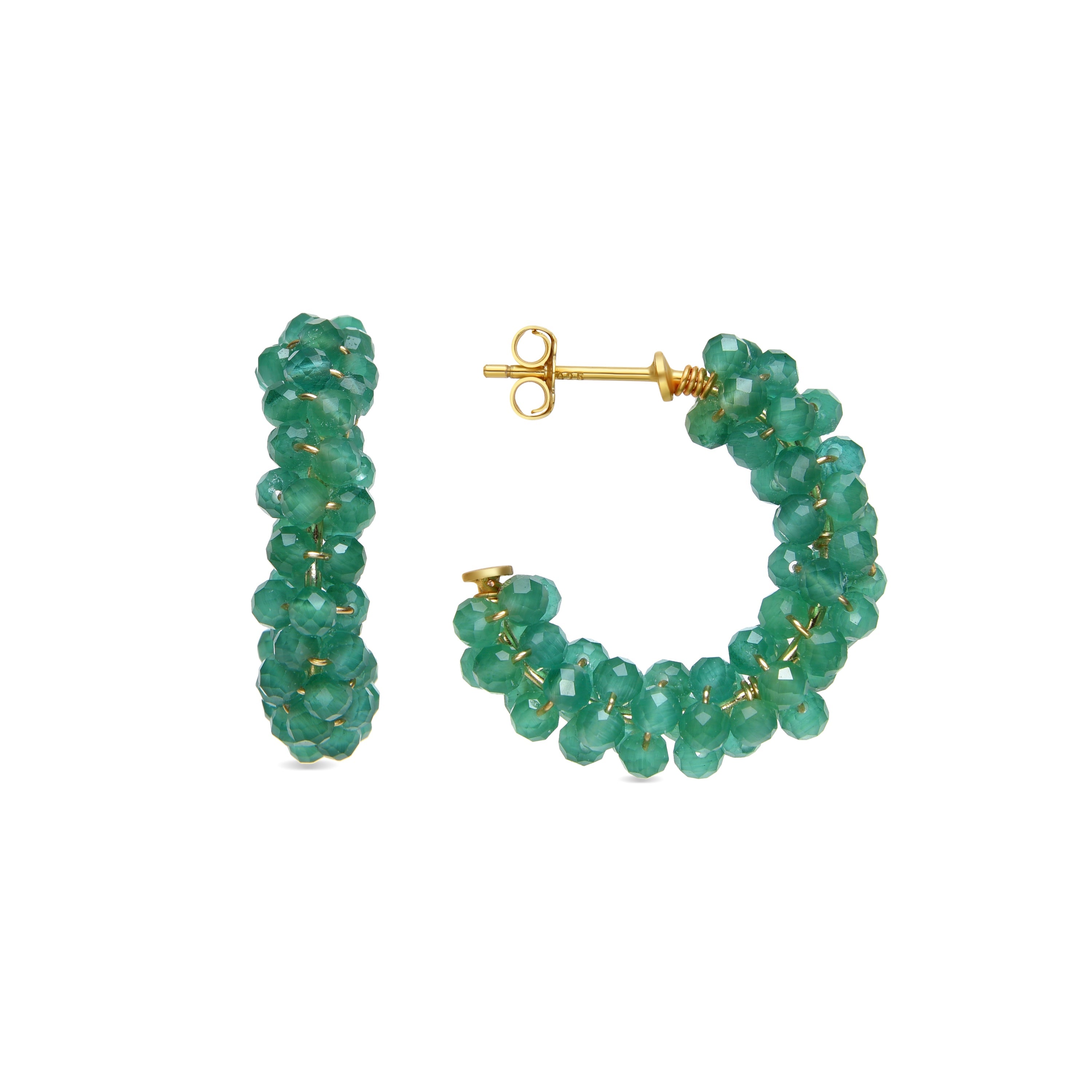 Pendientes de Plata de Ley 925 y Cuarzo Hidrotermal Verde Paraiba acabado oro amarillo de 18k - Rariki