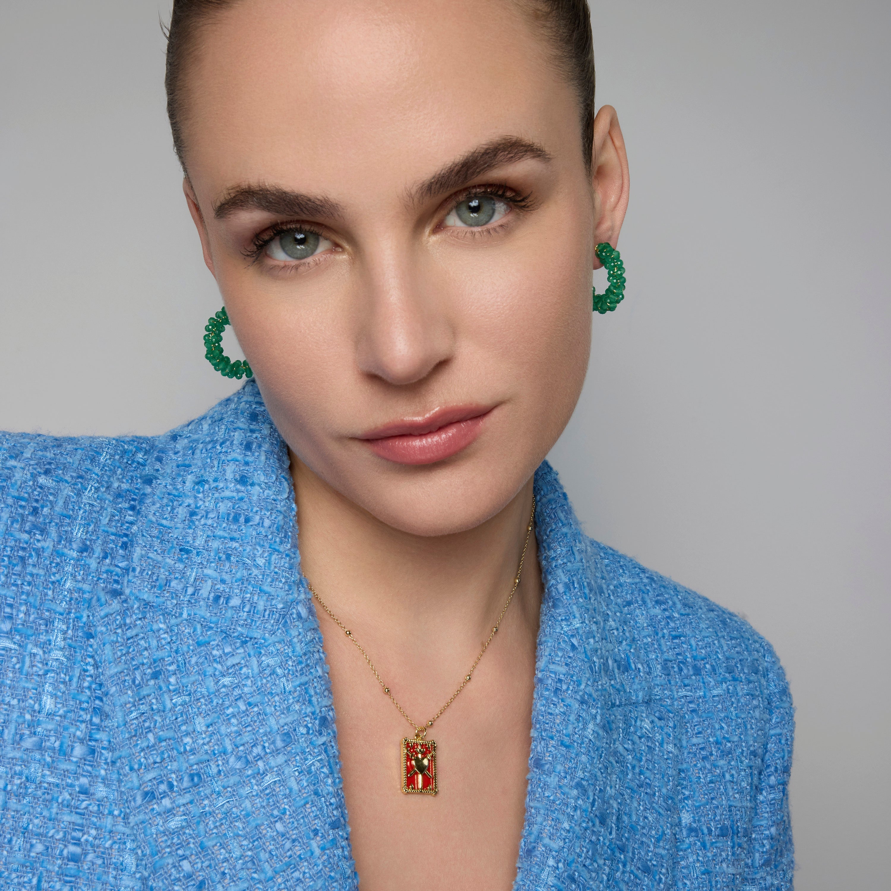 Pendientes de Plata de Ley 925 y Cuarzo Hidrotermal Verde Paraiba acabado oro amarillo de 18k - Rariki