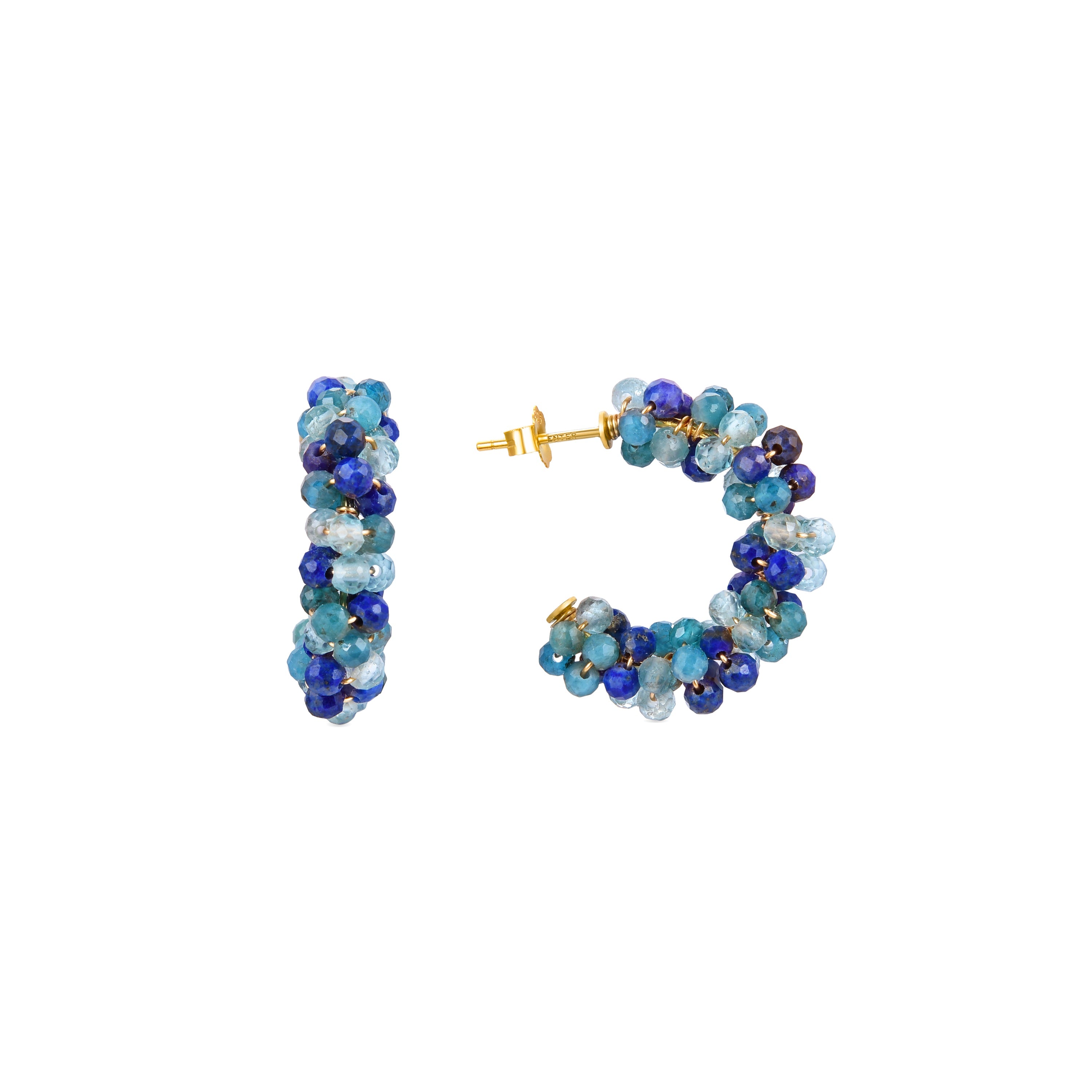 Pendientes de Plata de Ley 925 con Cristal Azul Oscuro acabados en oro amarillo 18K - Lazum