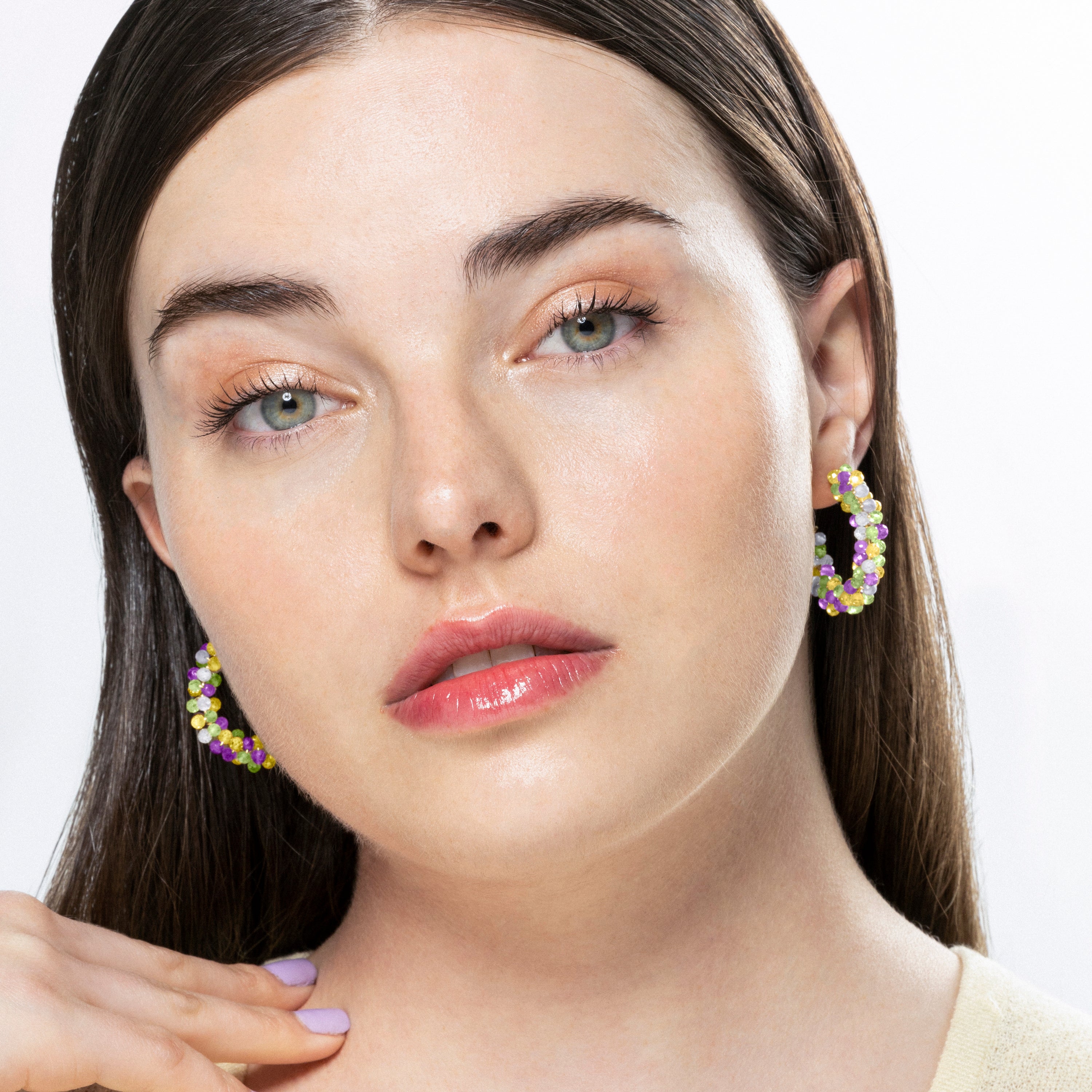 Pendientes de Plata de Ley 925 con Fluorita acabados en oro amarillo 18K - Salblai