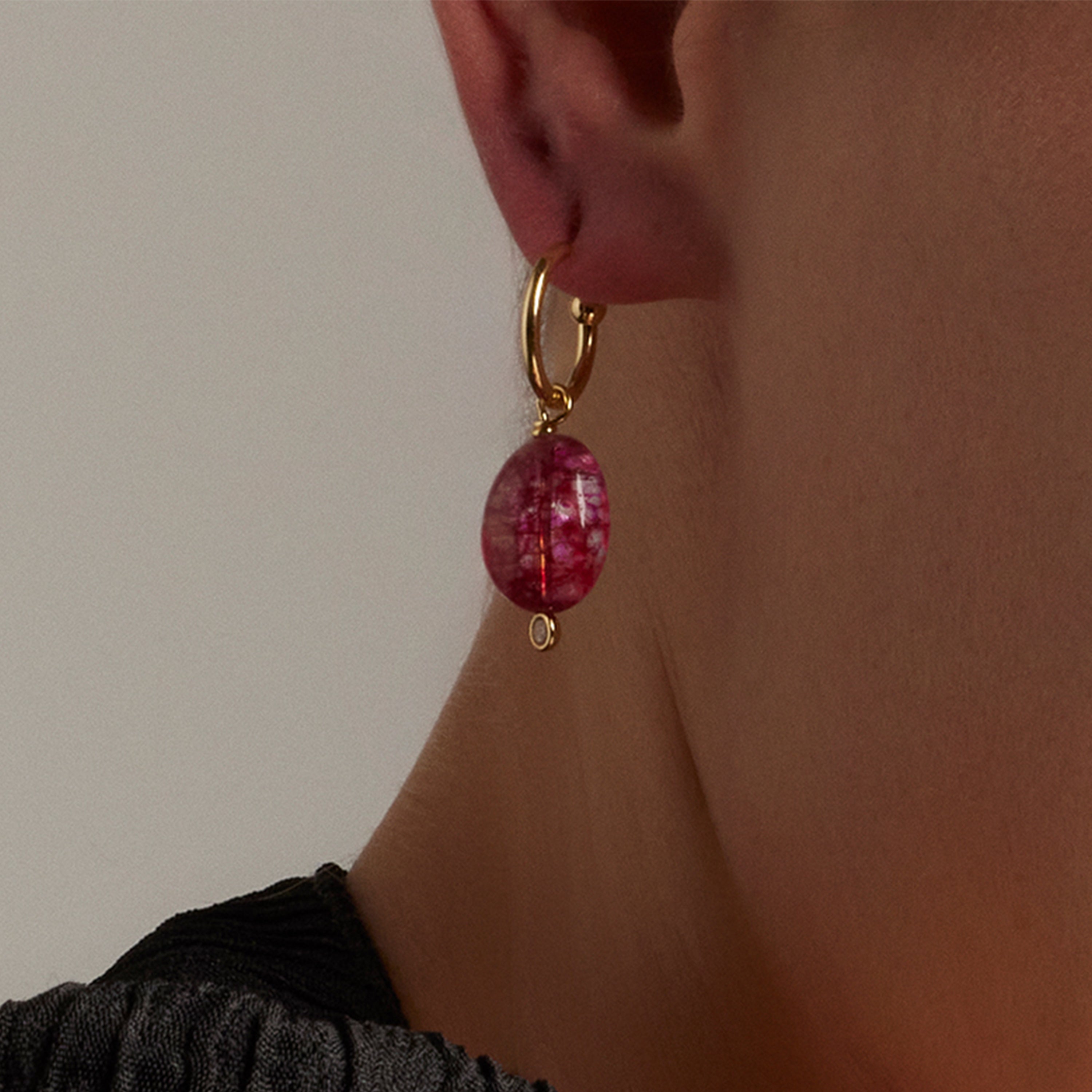 Pendientes de Plata de Ley 925 con Cristal Rosa acabados en oro amarillo 18K - Xiua