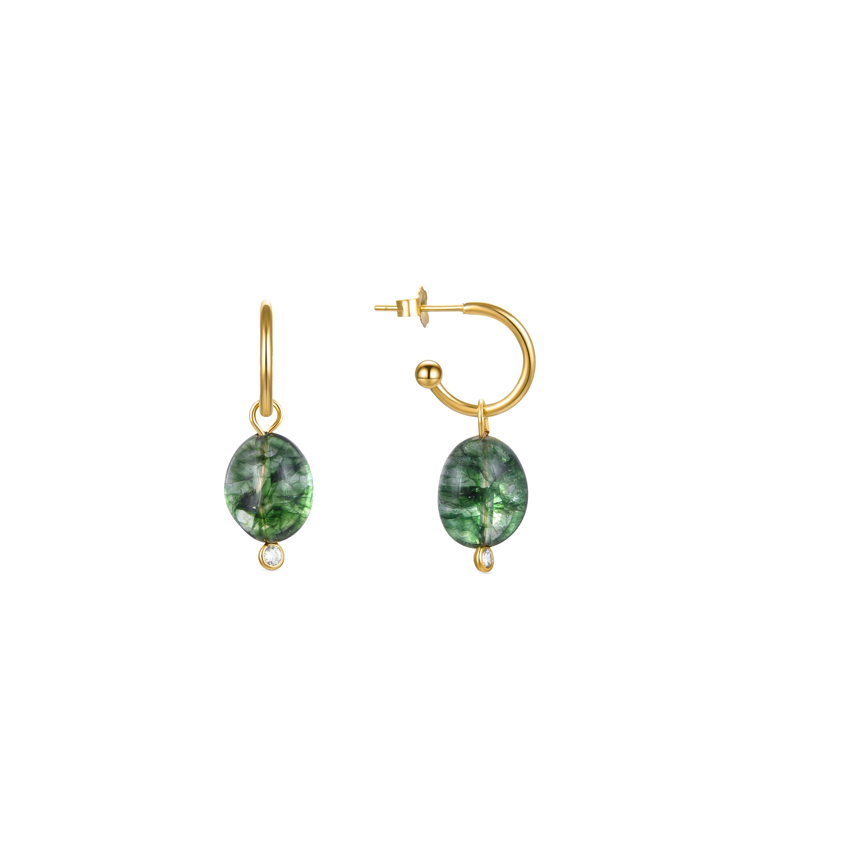 Orecchini in Argento Sterling 925 con Cristallo Verde finiti in oro giallo 18K - Xiua