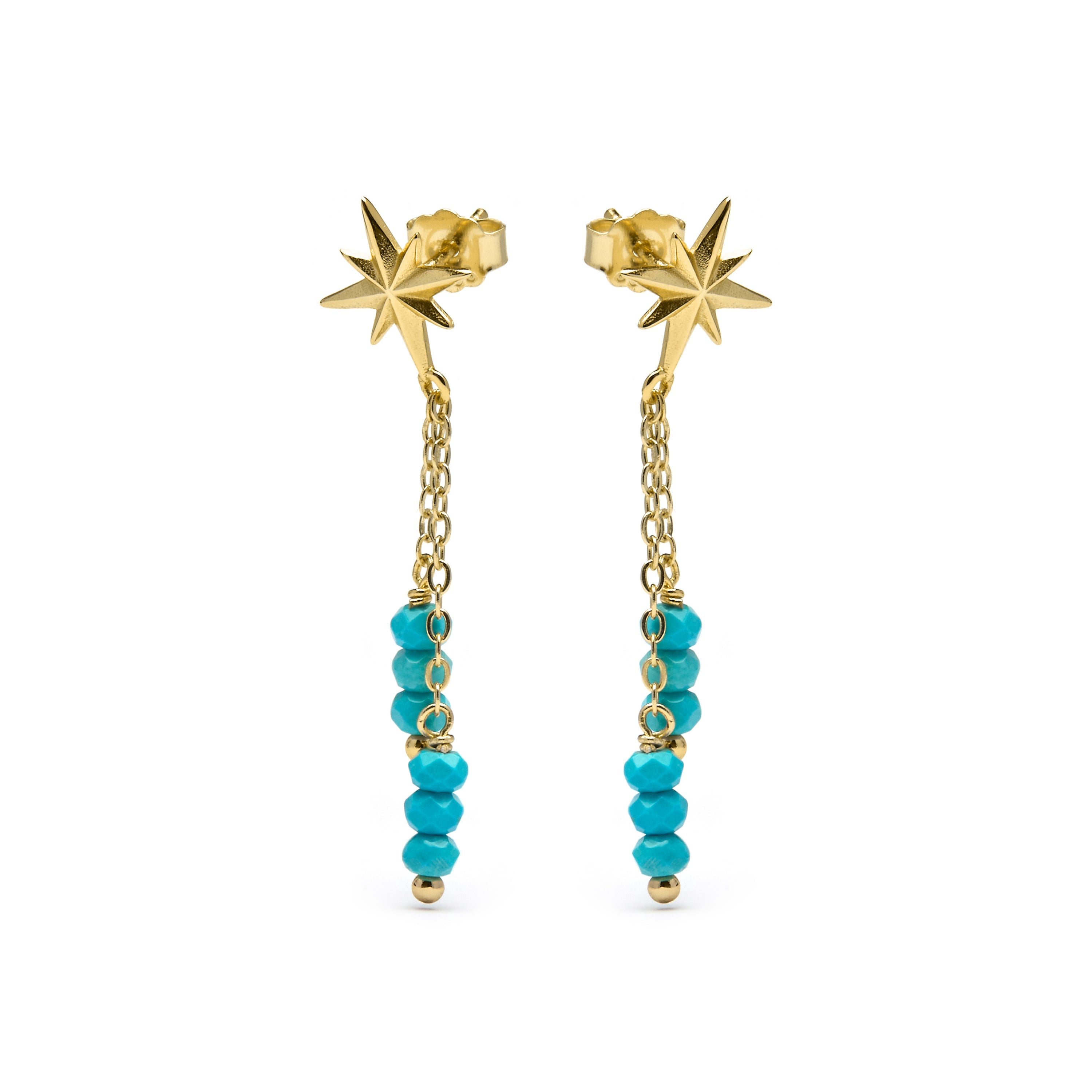925 Sterling Silver Earrings with Turquoise finished in 18K yellow gold - Flau