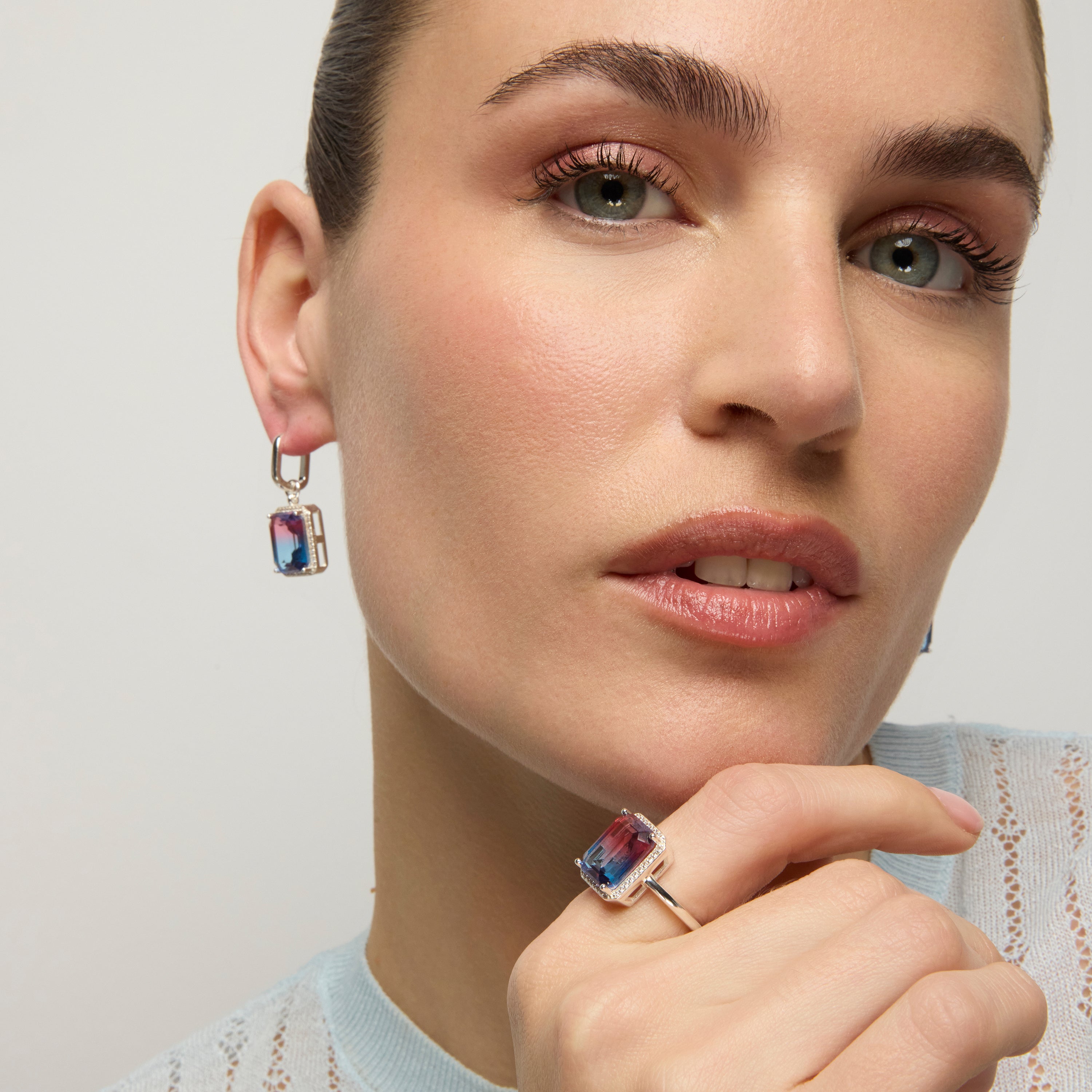Pendientes de Plata de Ley 925 y Cuarzo Hidrotermal Azul Degradado acabado rodio - Kakan