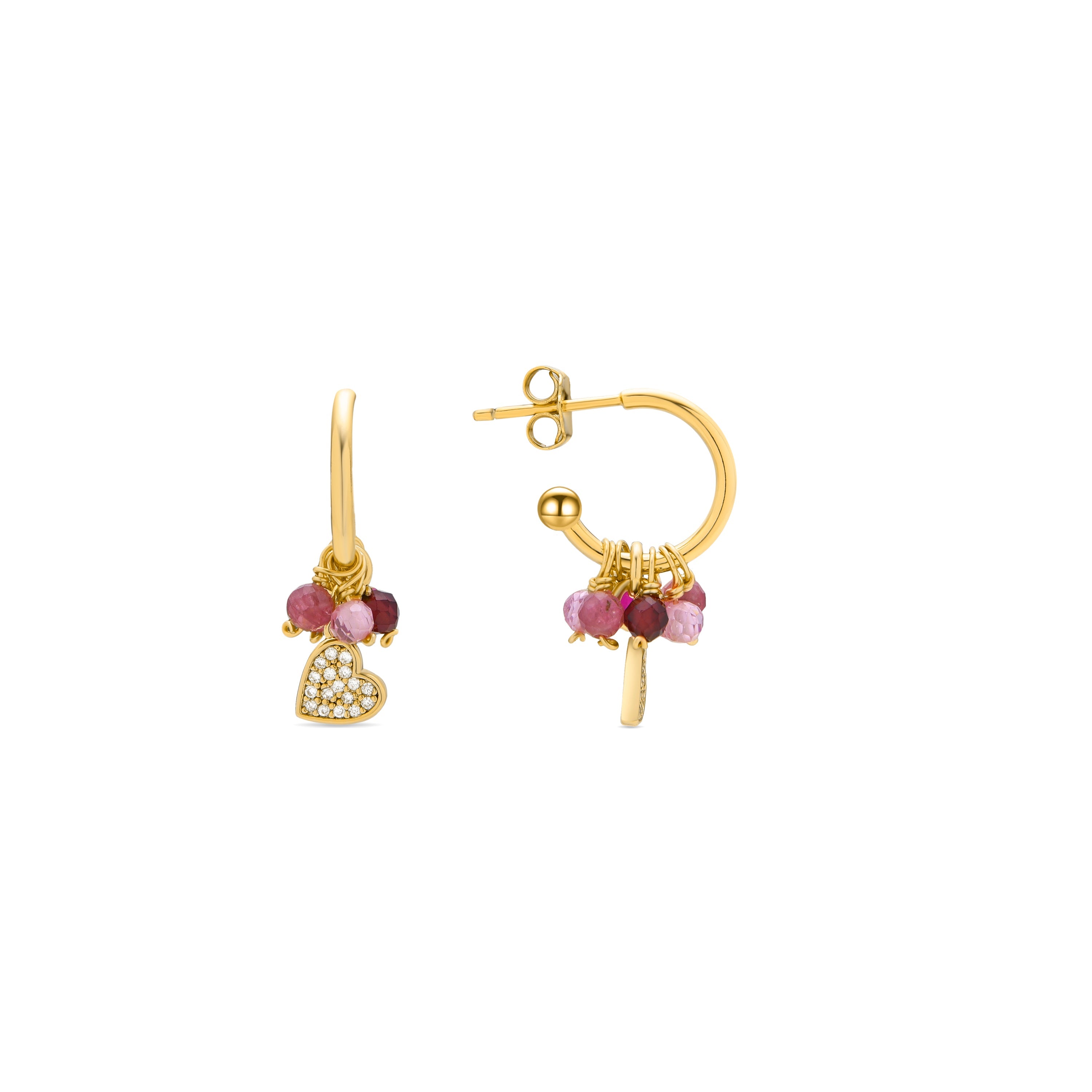 Orecchini in Argento Sterling 925 e Cristallo Rosa finiti in oro giallo 18k - Cuore