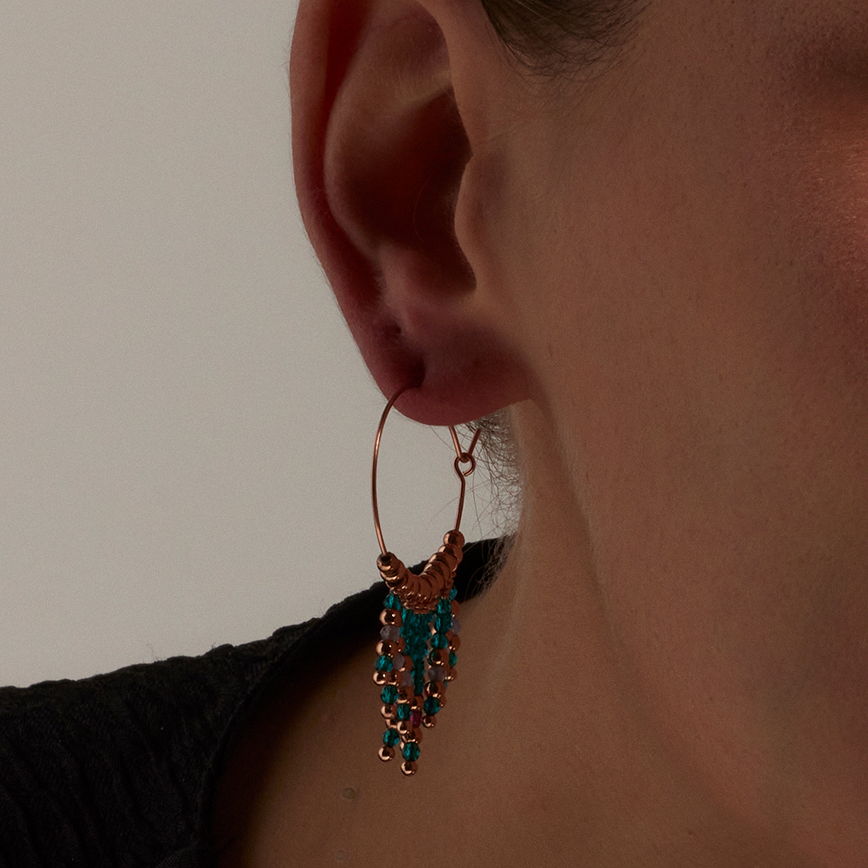 925 Sterling Zilveren Oorbellen met Blauwe Kristal afgewerkt in 18K Roze Goud - Raiva