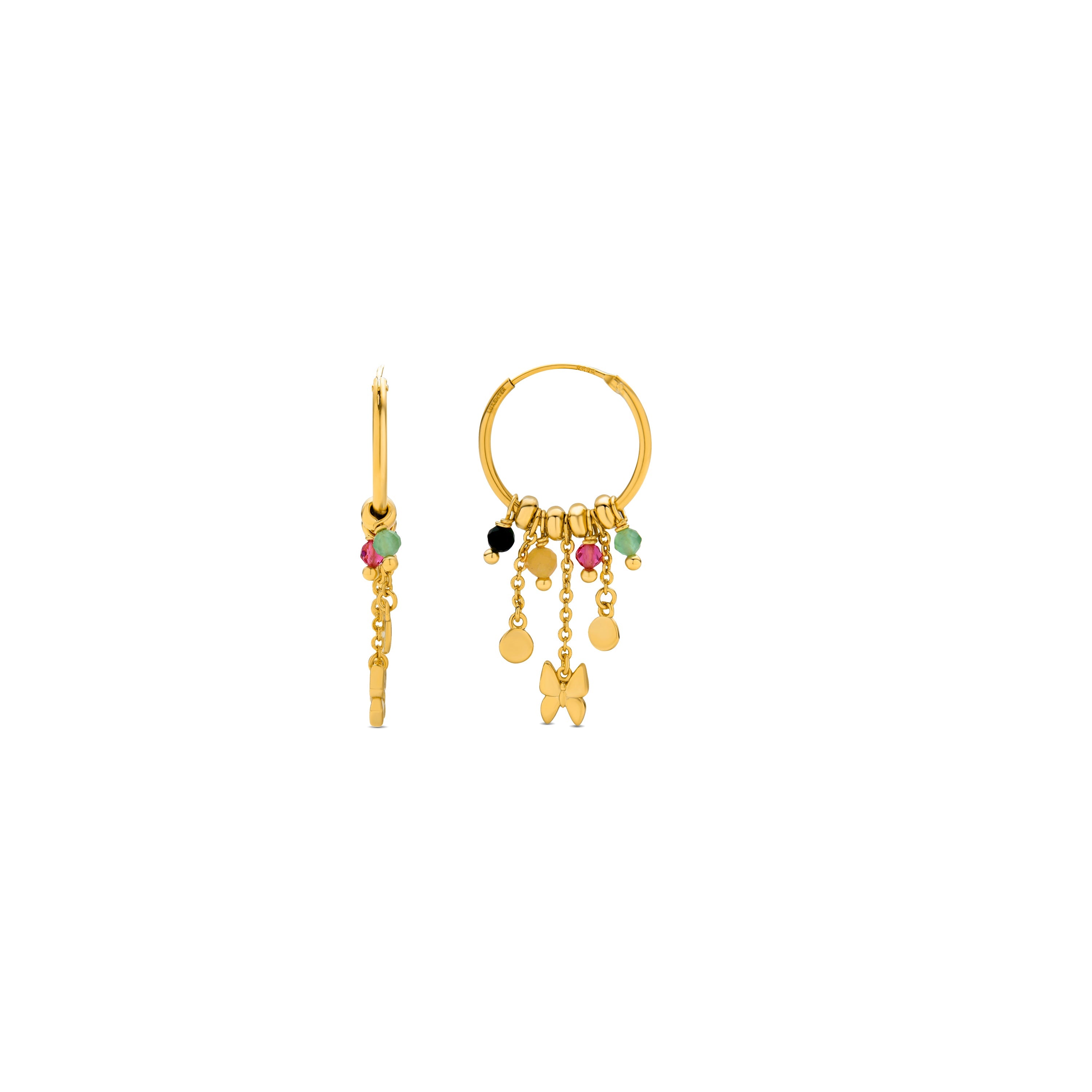Pendientes de Plata de Ley 925 con Cristal Multicolor acabados en oro amarillo 18K - Mariposa