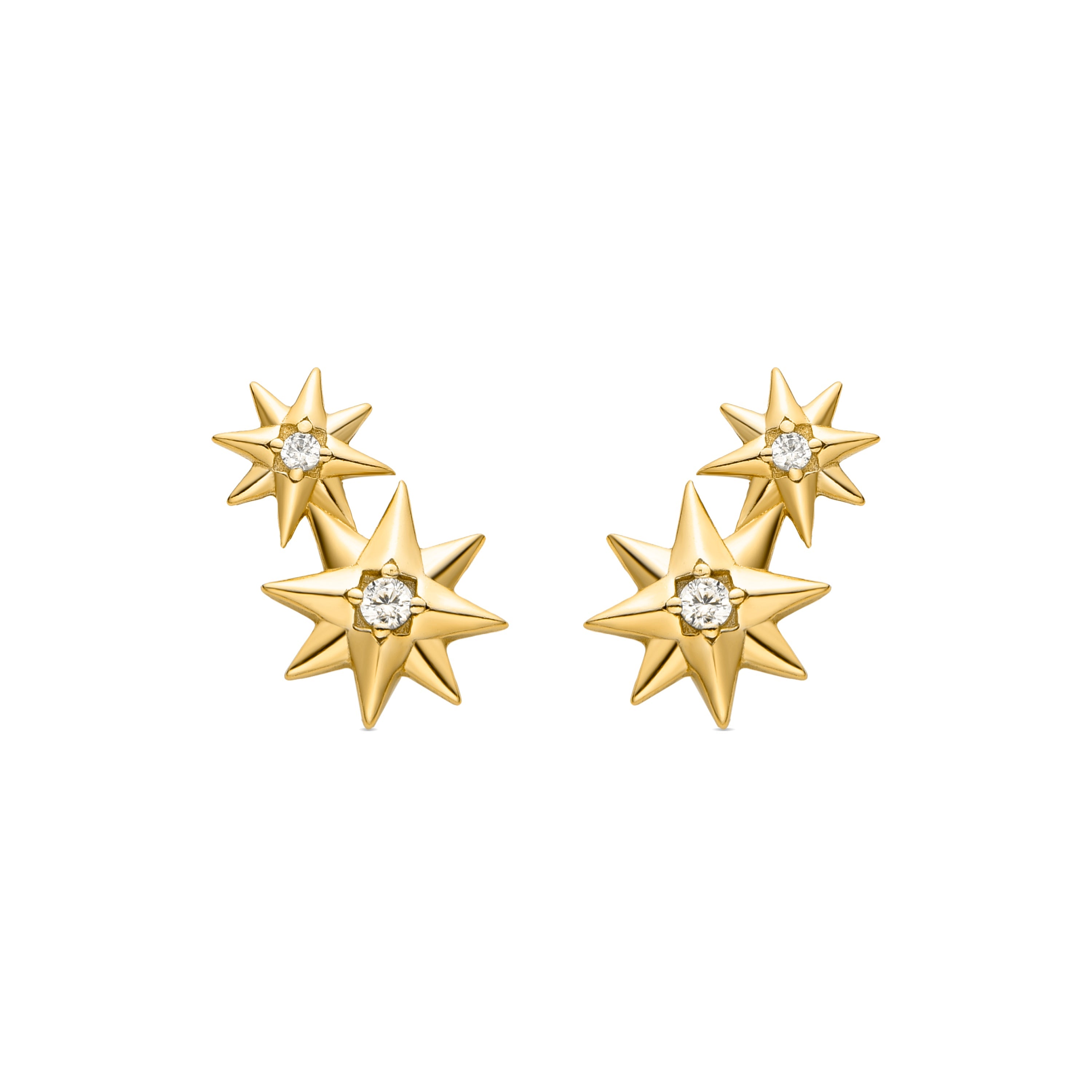 Boucles d'oreilles en argent sterling 925 avec zircon brillant, finies en or jaune 18K - Oiel