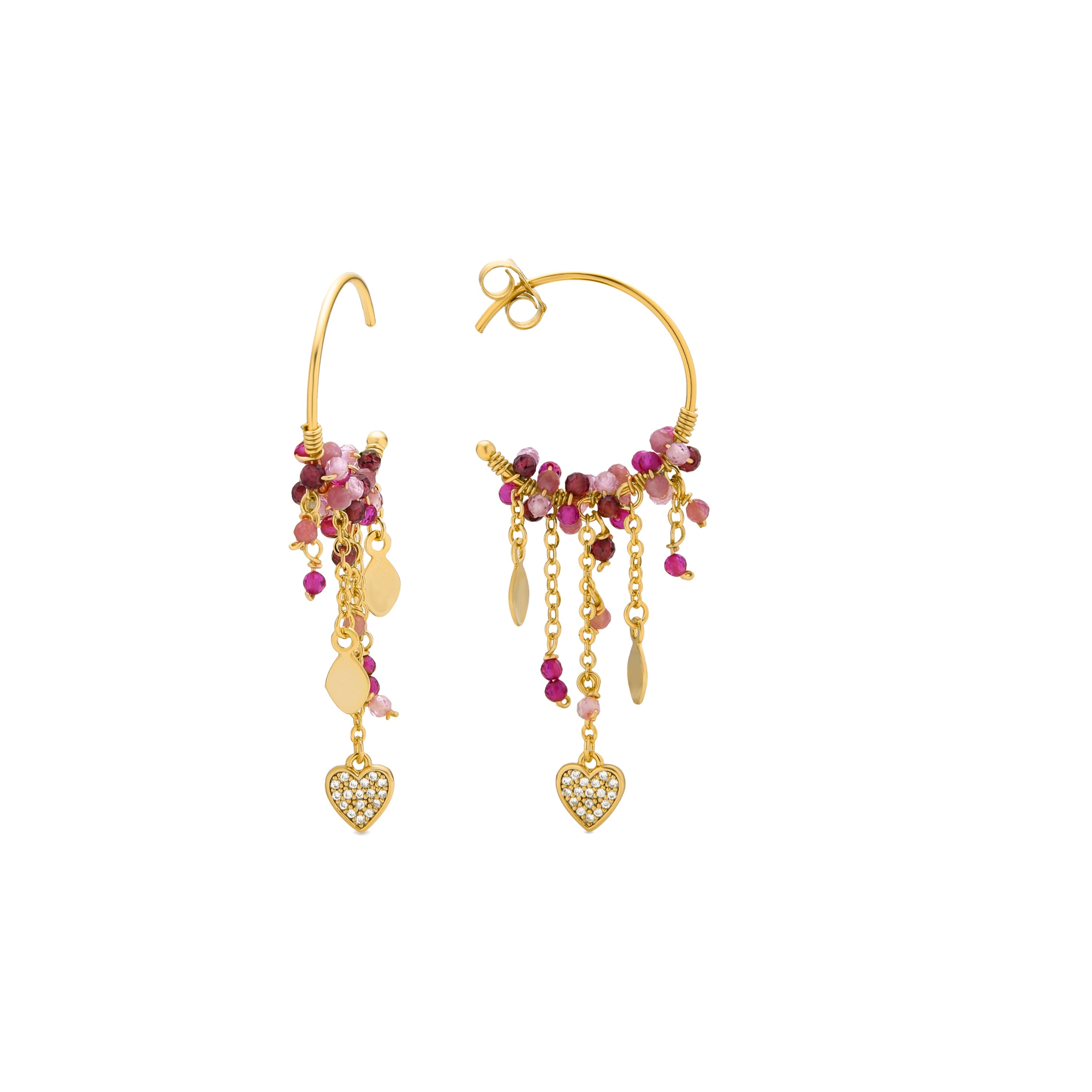 Pendientes de Plata de Ley 925 y Cristal Rosa acabados en oro amarillo de 18k - Corazón
