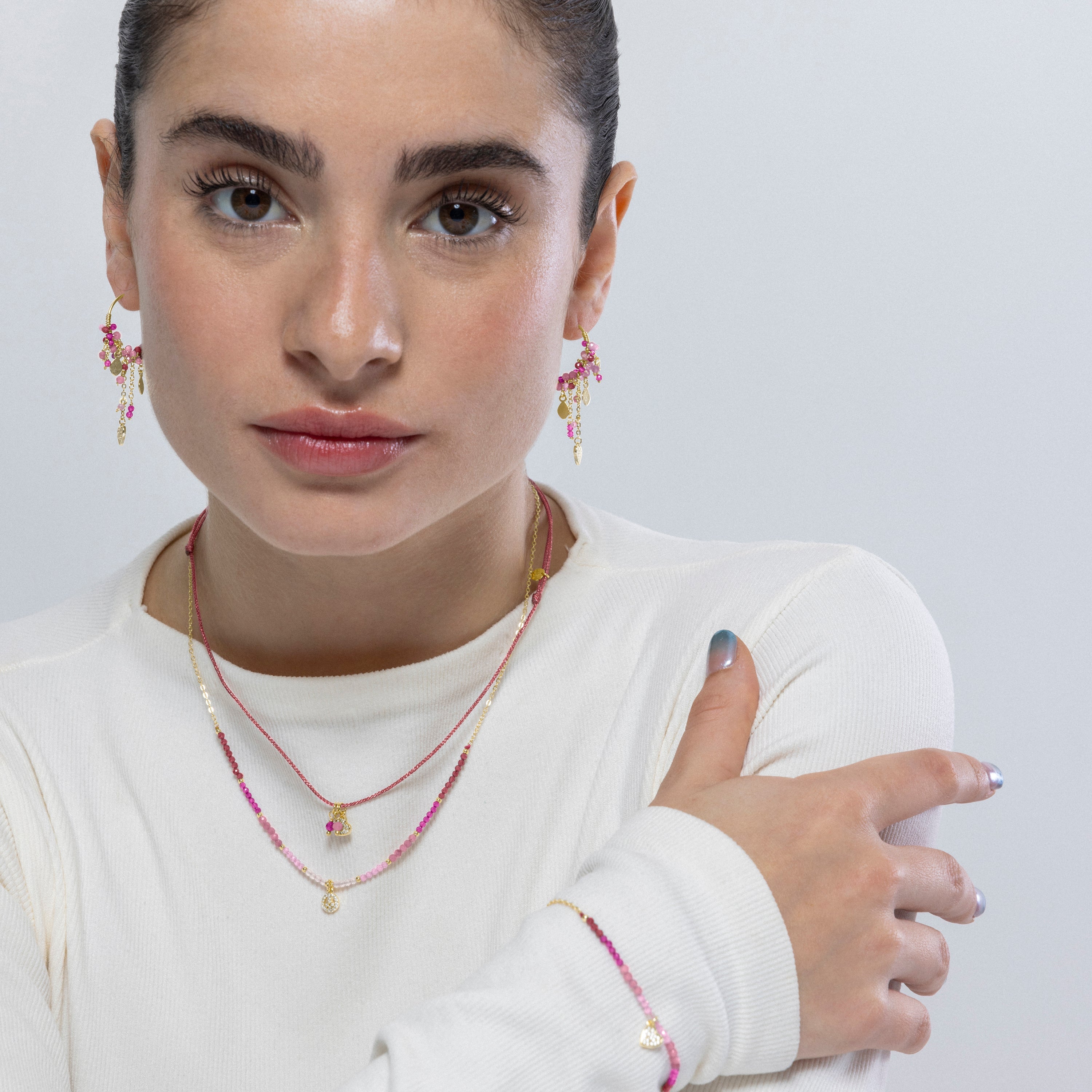 Pendientes de Plata de Ley 925 y Cristal Rosa acabados en oro amarillo de 18k - Corazón