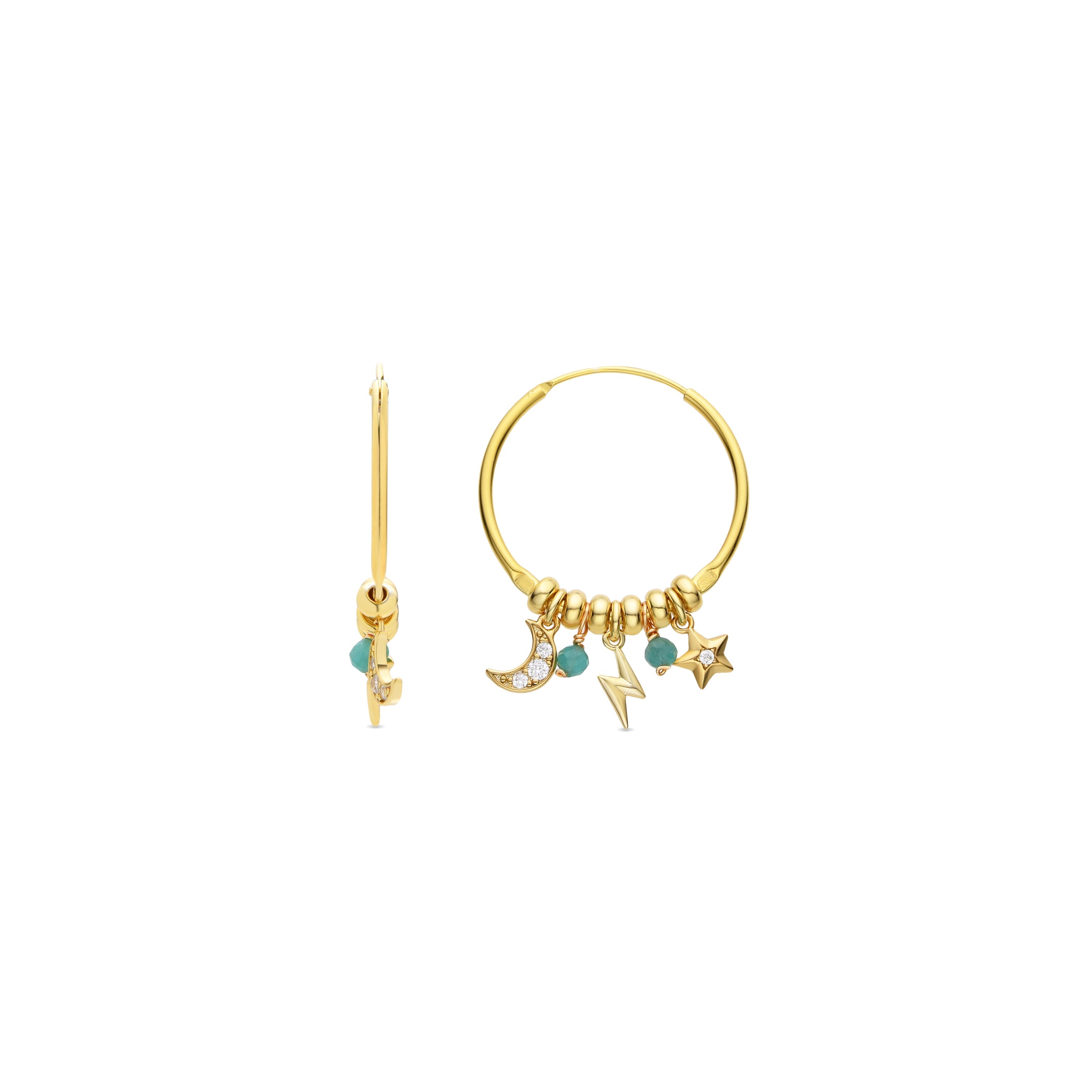 Pendientes de Plata de Ley 925 y Cristal Verde acabados en oro amarillo de 18k - Olzex