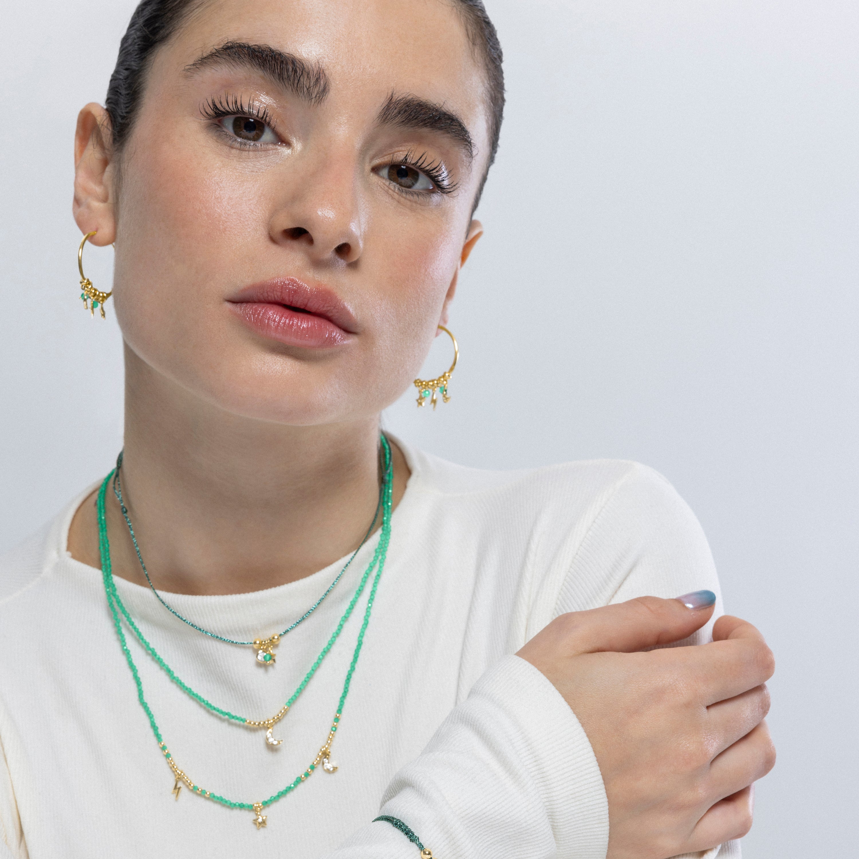 Pendientes de Plata de Ley 925 y Cristal Verde acabados en oro amarillo de 18k - Olzex