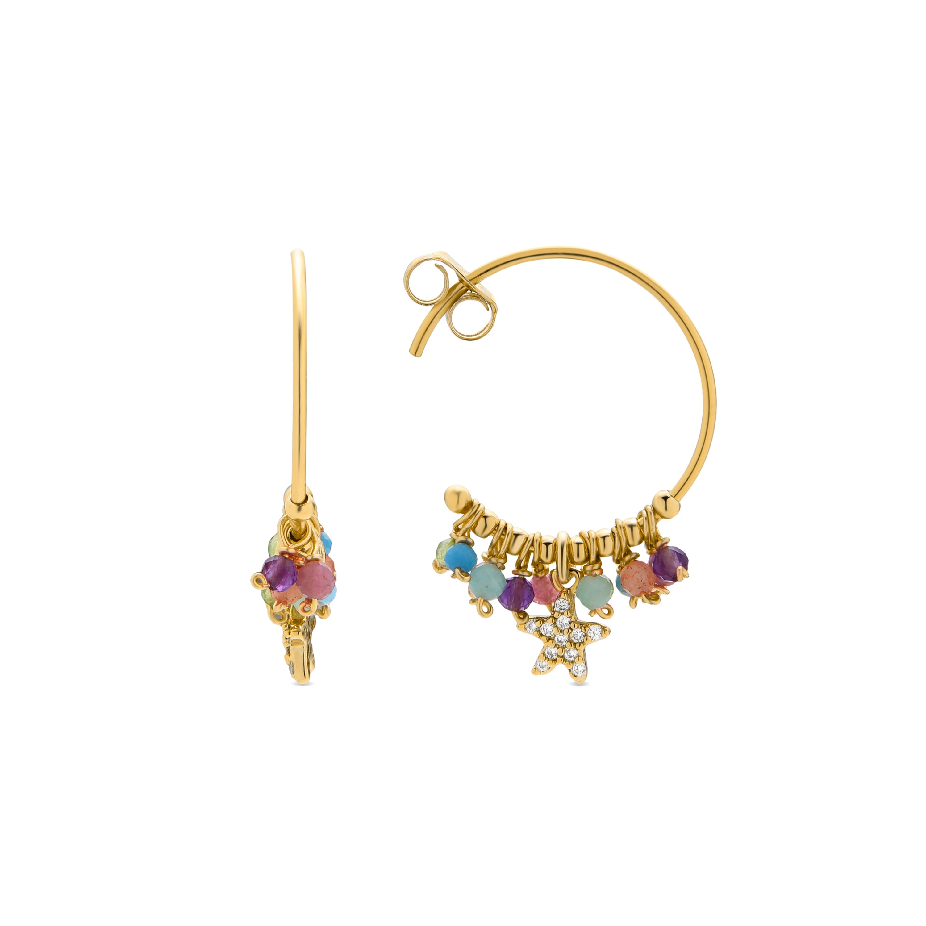 Orecchini in Argento Sterling 925 e Cristallo Multicolore finiti in oro giallo 18K - Stella
