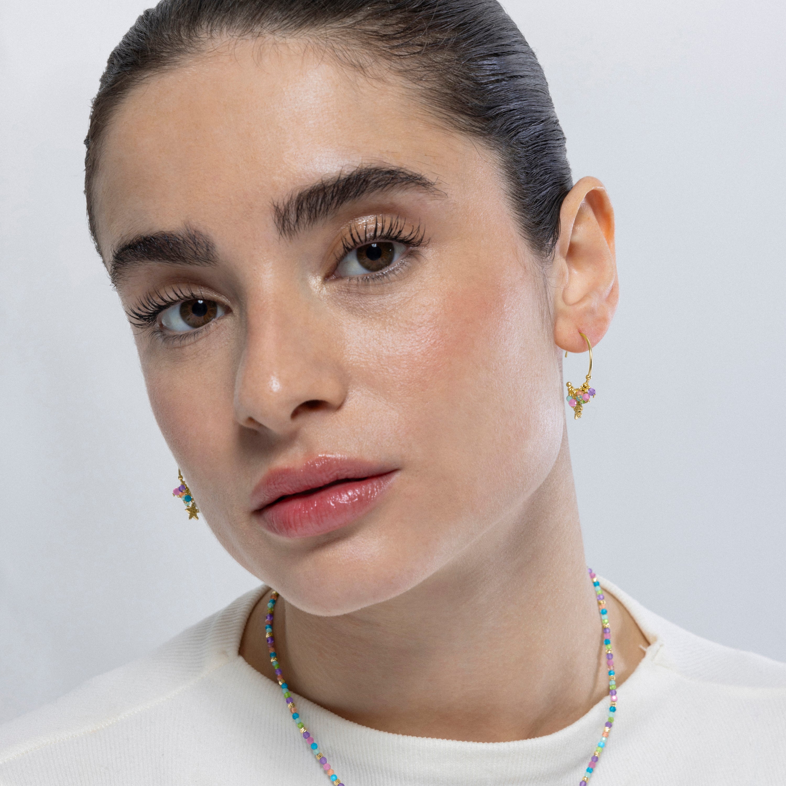 Orecchini in Argento Sterling 925 e Cristallo Multicolore finiti in oro giallo 18K - Stella