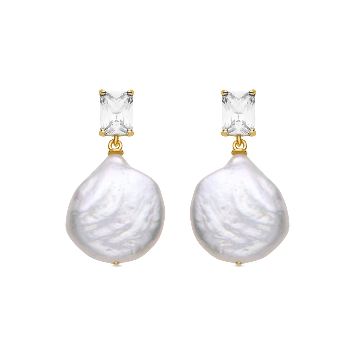 925 Sterling Silver Earrings with White Pearl finished in 18K yellow gold - Dyafa