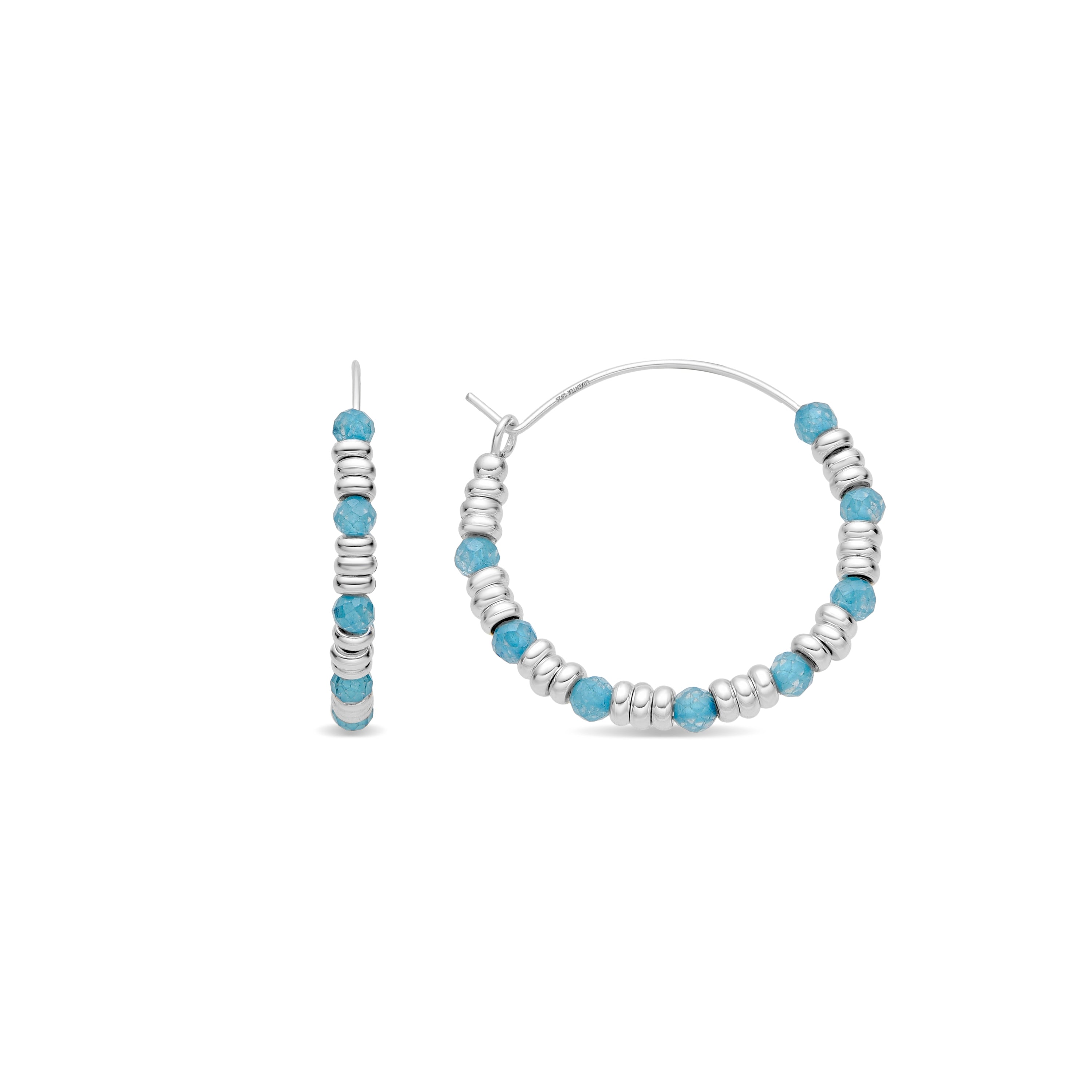 925 Sterling Silver Earrings with Aquamarine Zirconia, Rhodium Finish - Deli